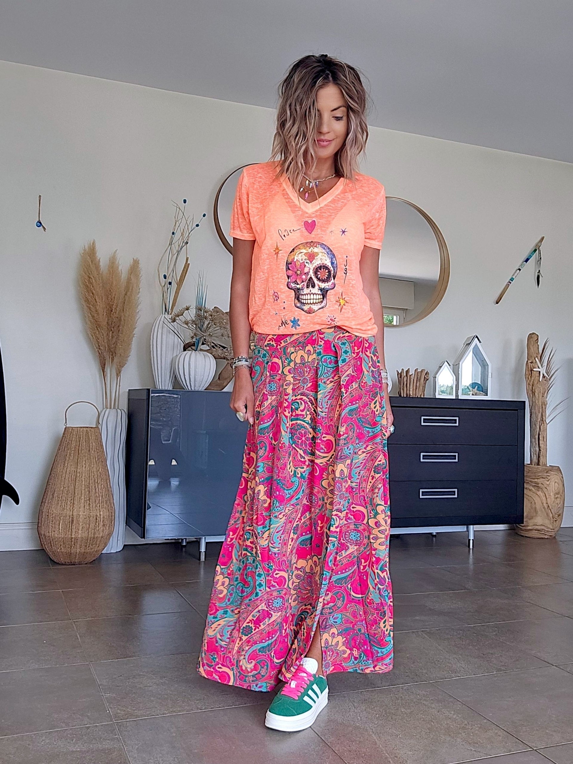 Jupe fendue ethnique fuchsia