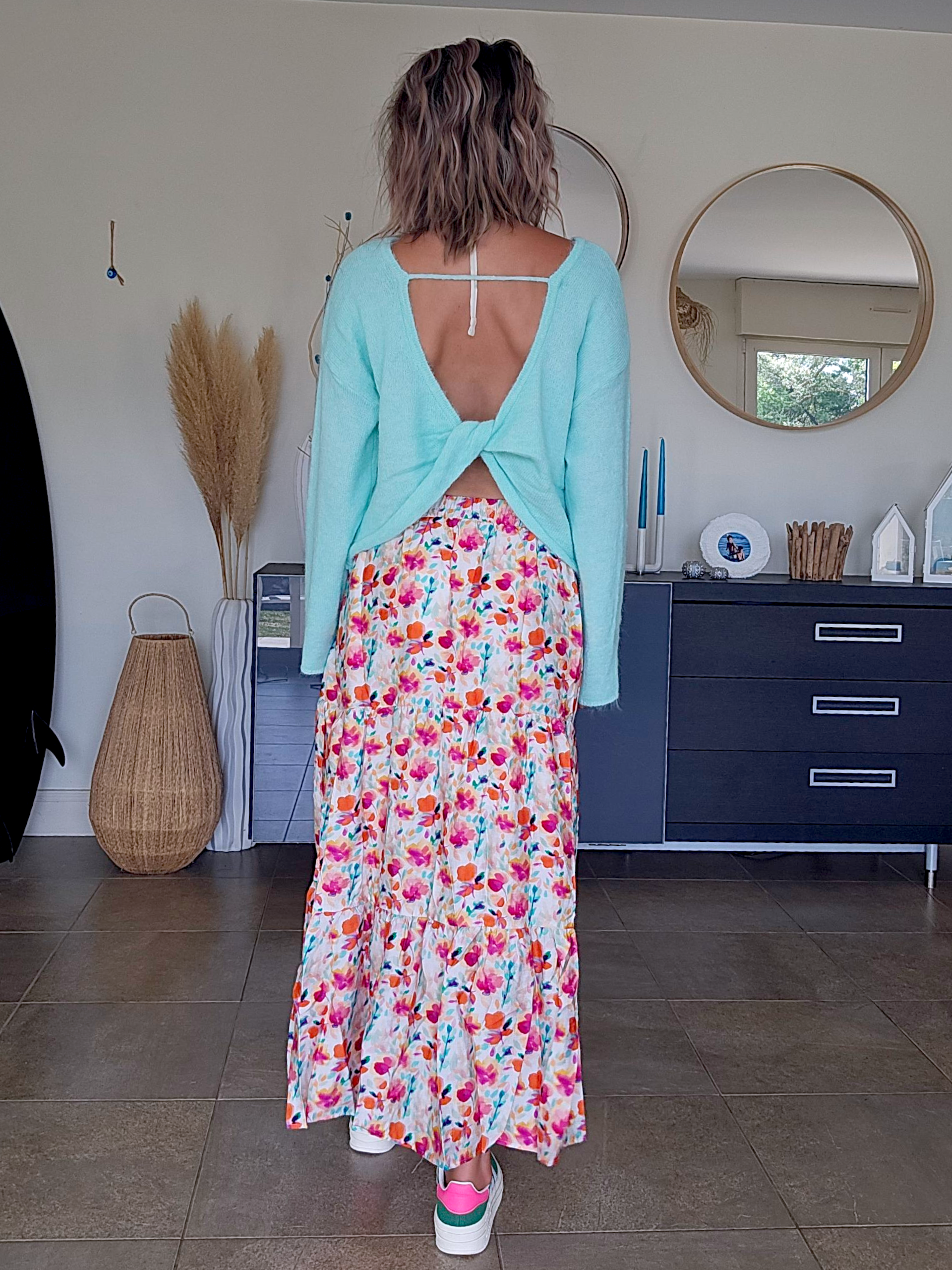 Pull doux menthe-bleu ciel