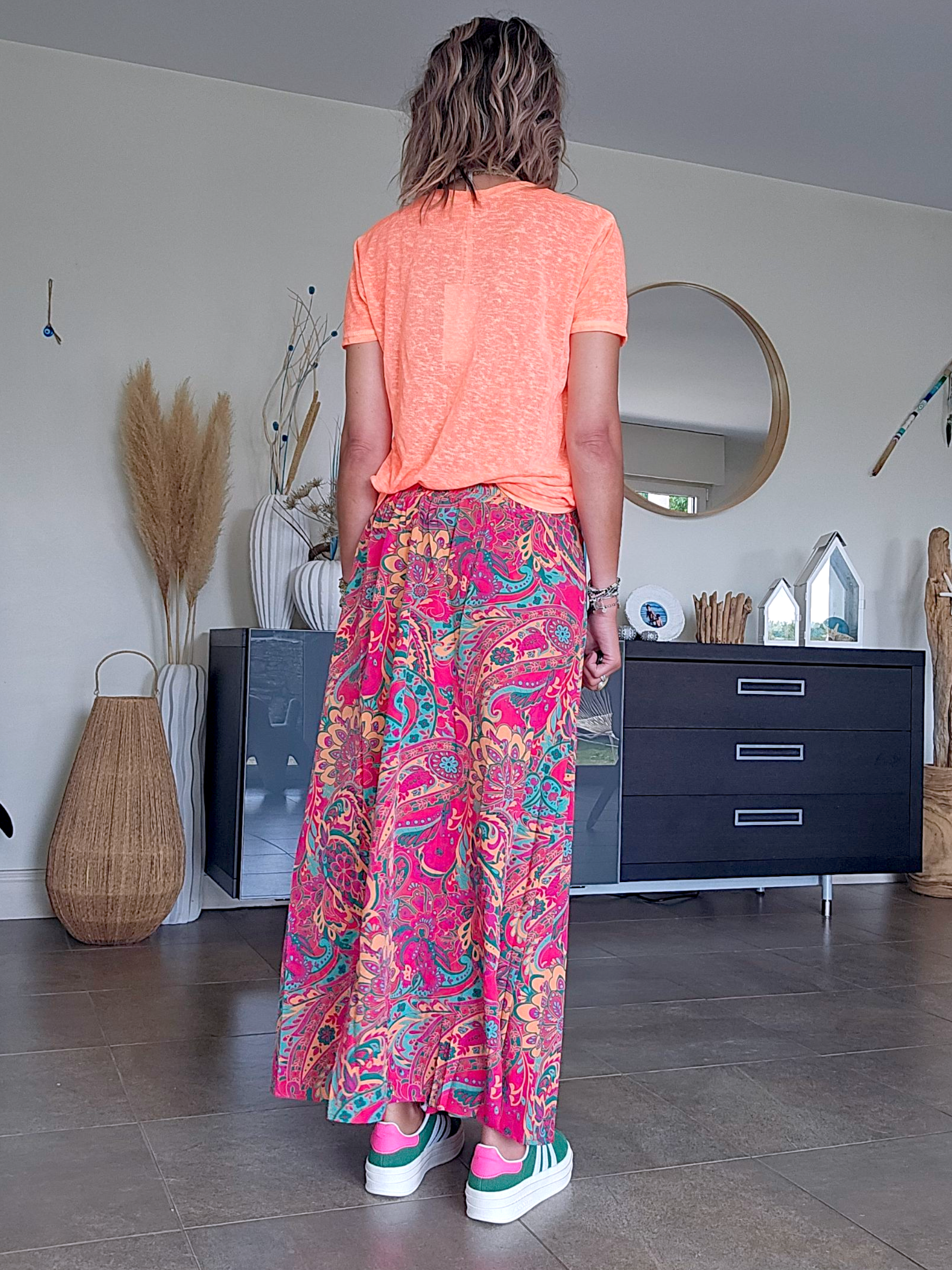 Jupe fendue ethnique fuchsia