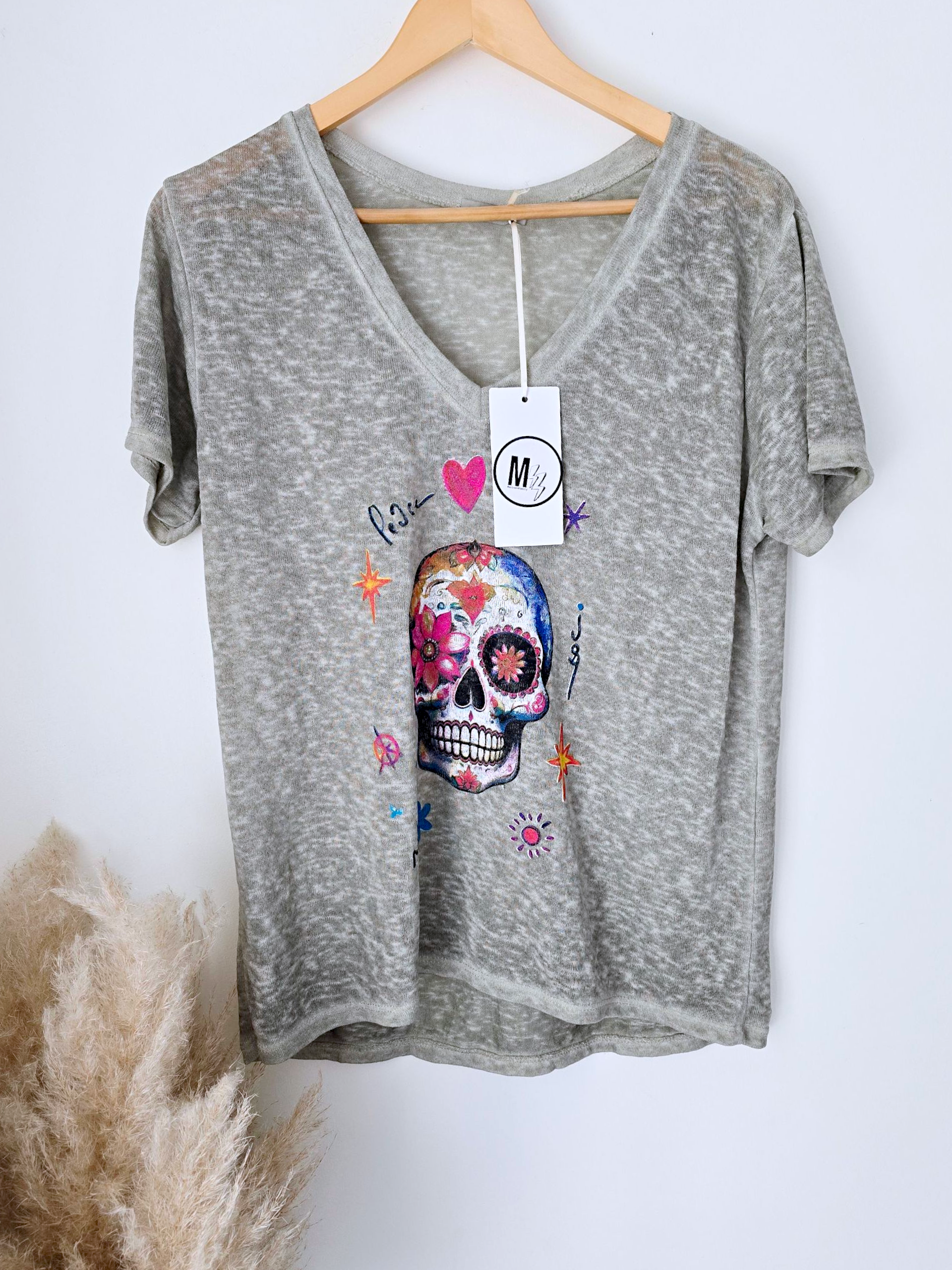 T-shirt skull kaki-beige