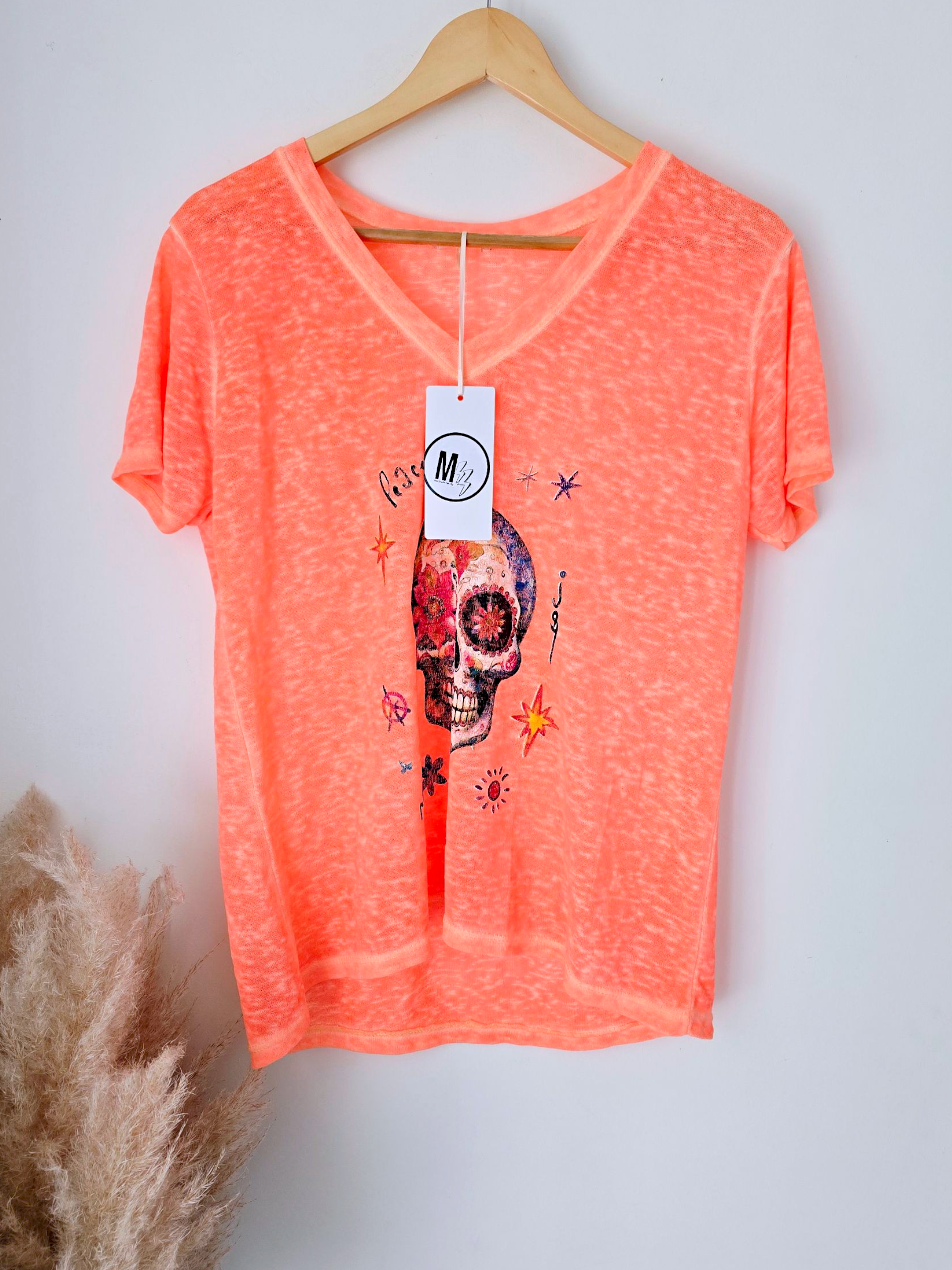 T-shirt skull orange fluo