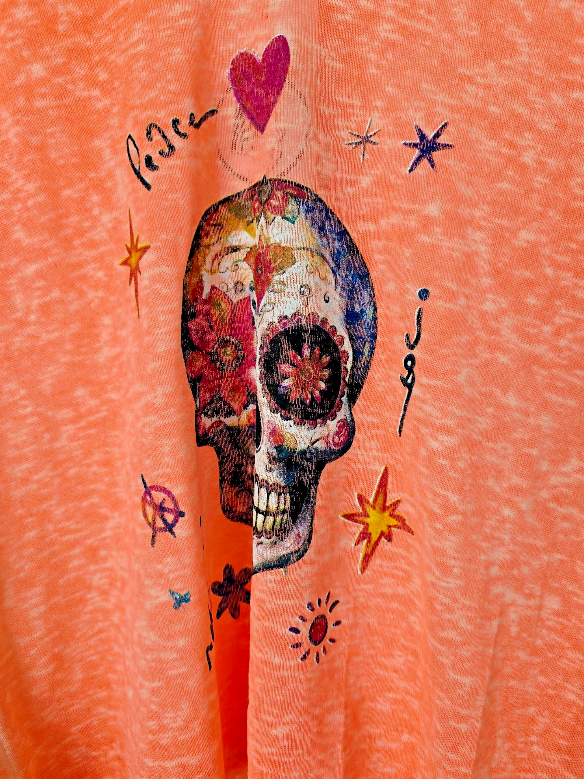 T-shirt skull orange fluo