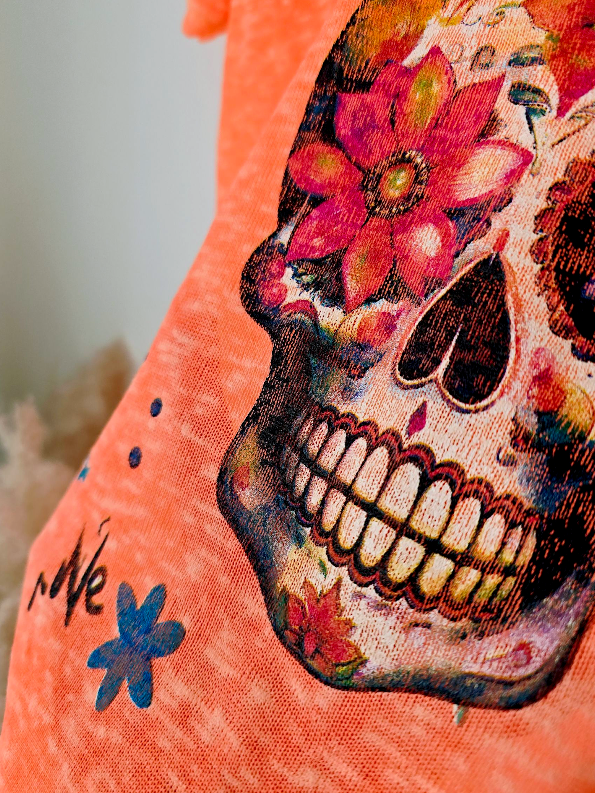 T-shirt skull orange fluo