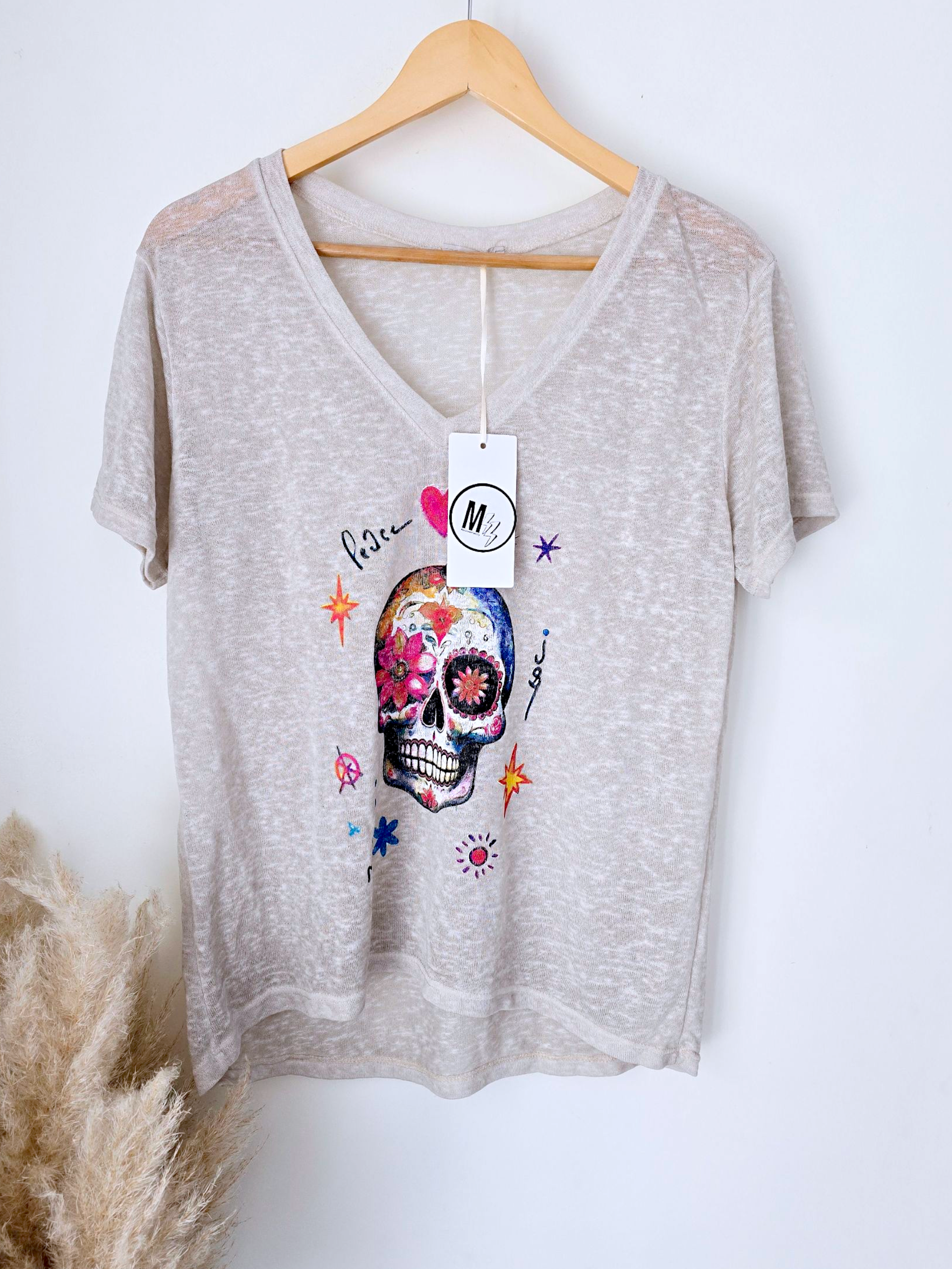Tee-shirt skull beige clair
