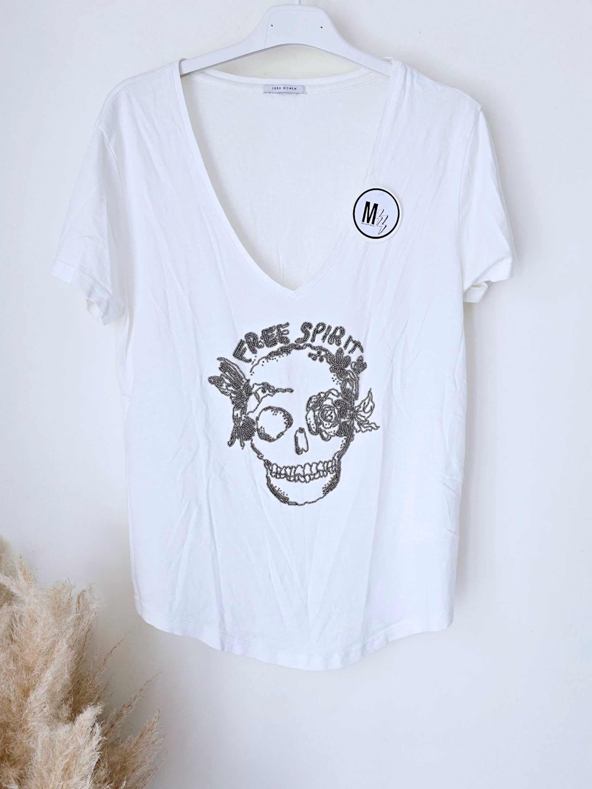 Tee-shirt blanc skull perles bijoux