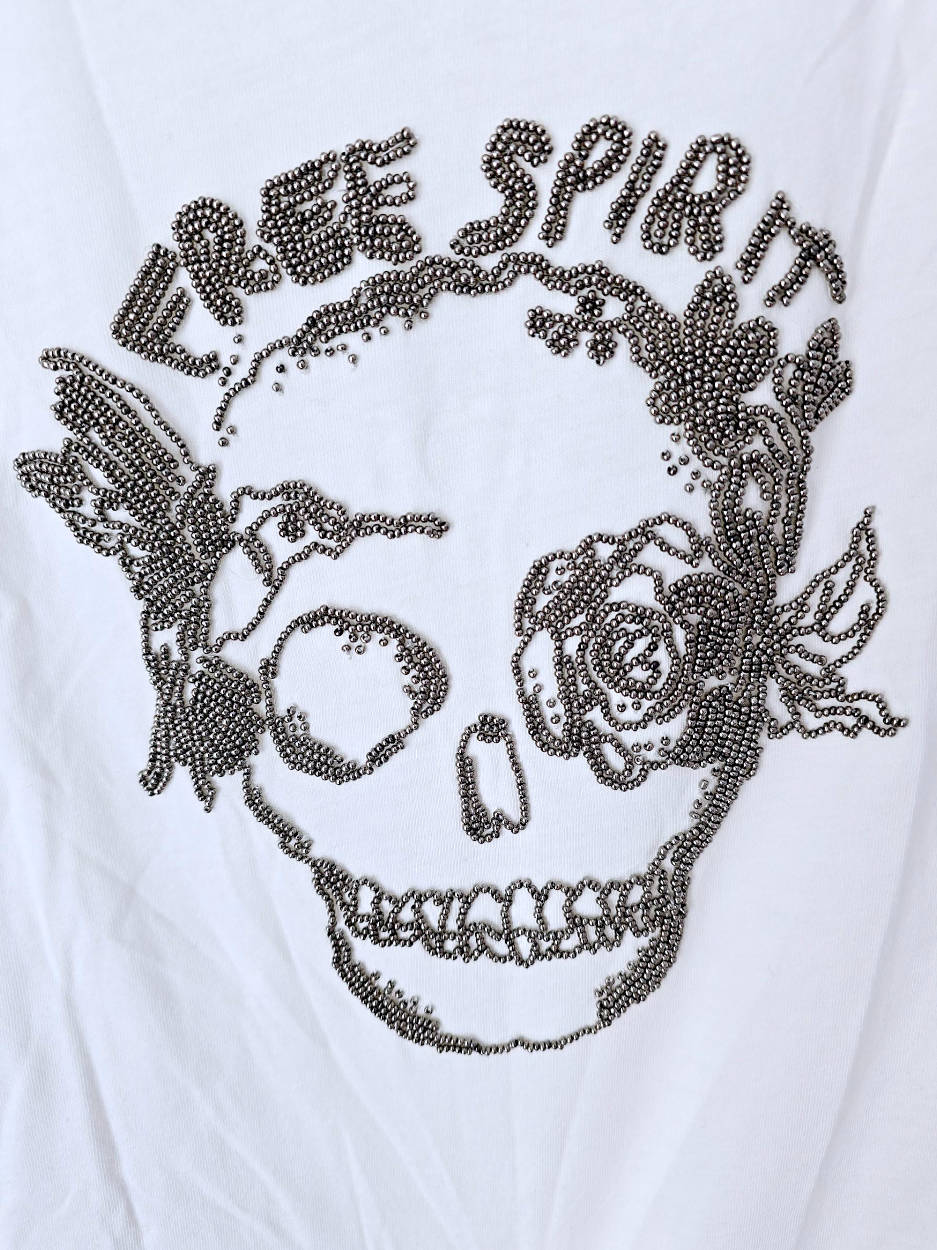Tee-shirt blanc skull perles bijoux