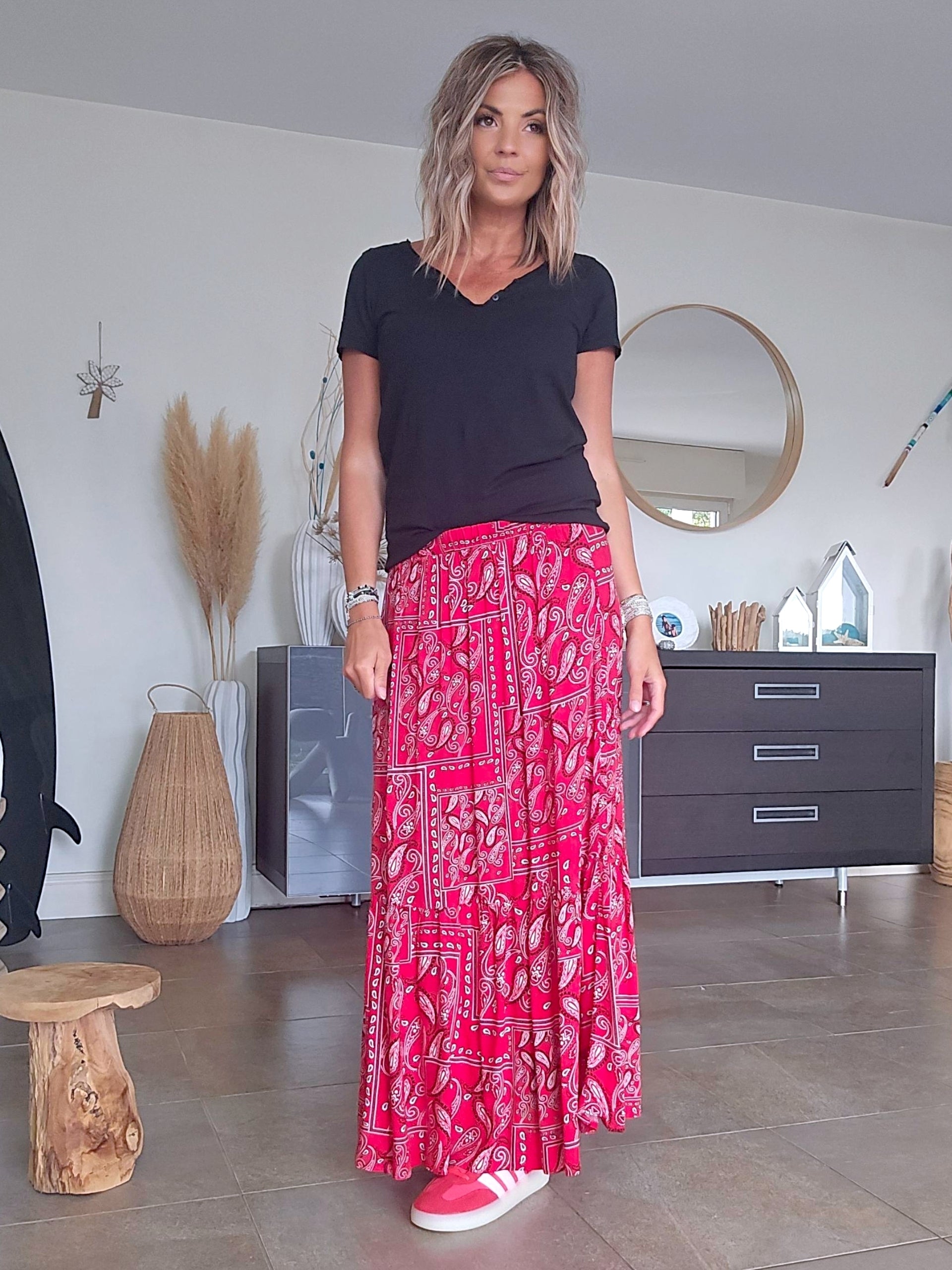 Jupe longue bandana rouge