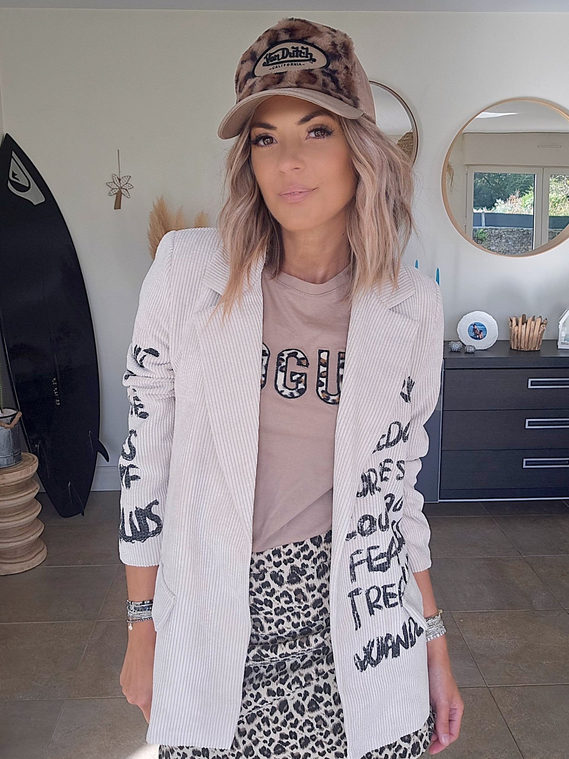 Veste velours écru à tags