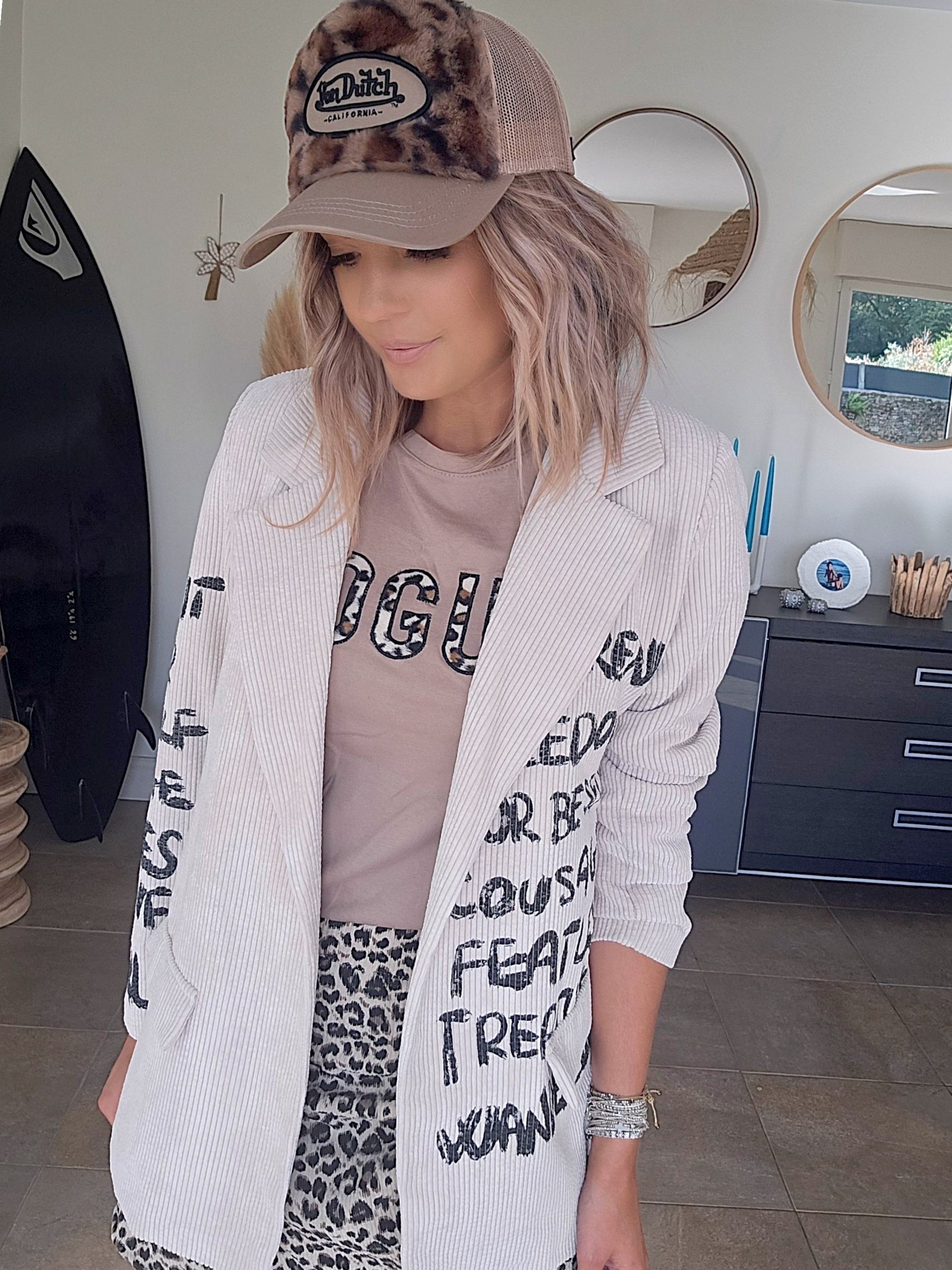 Veste velours écru à tags