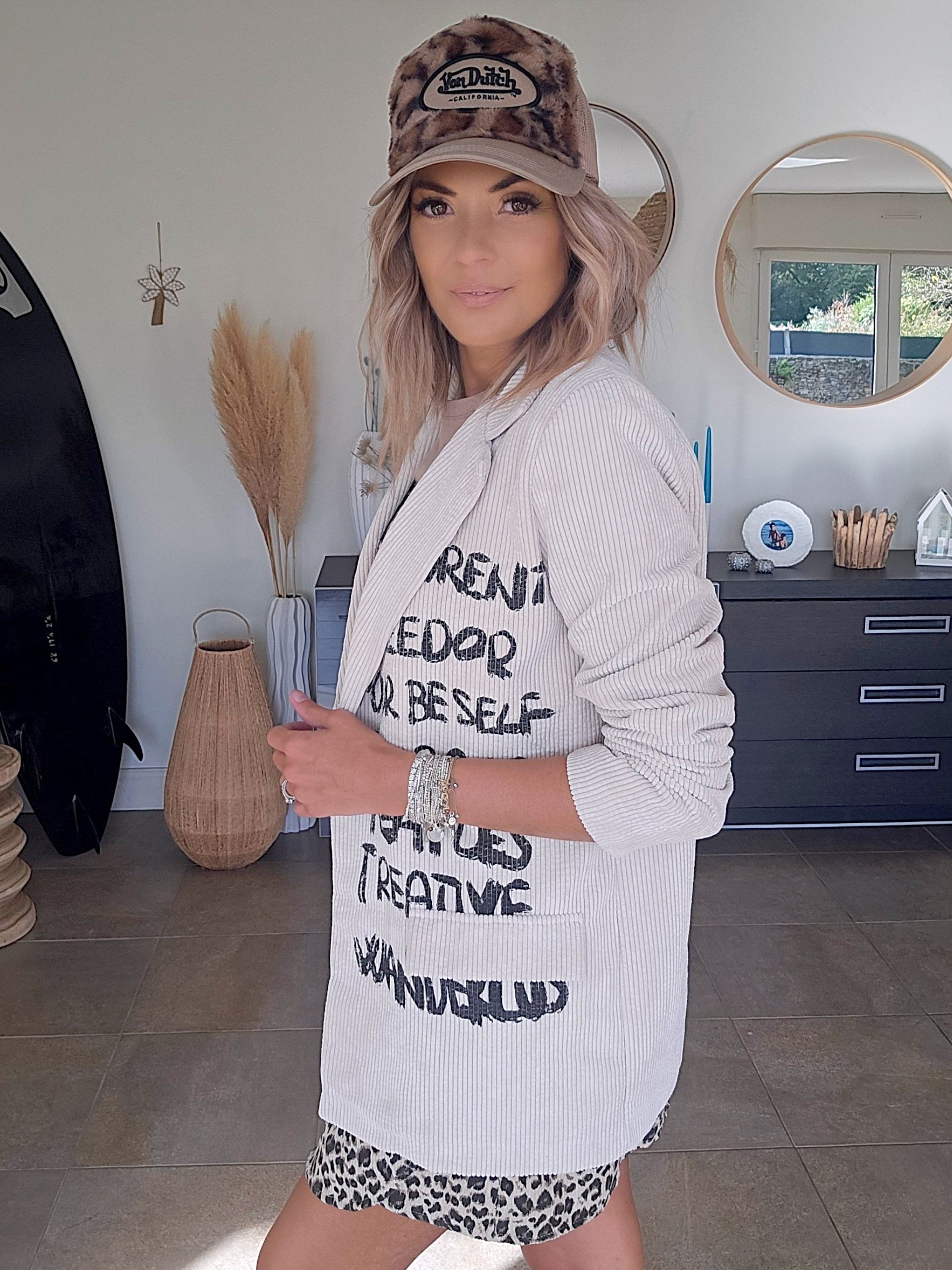 Veste velours écru à tags