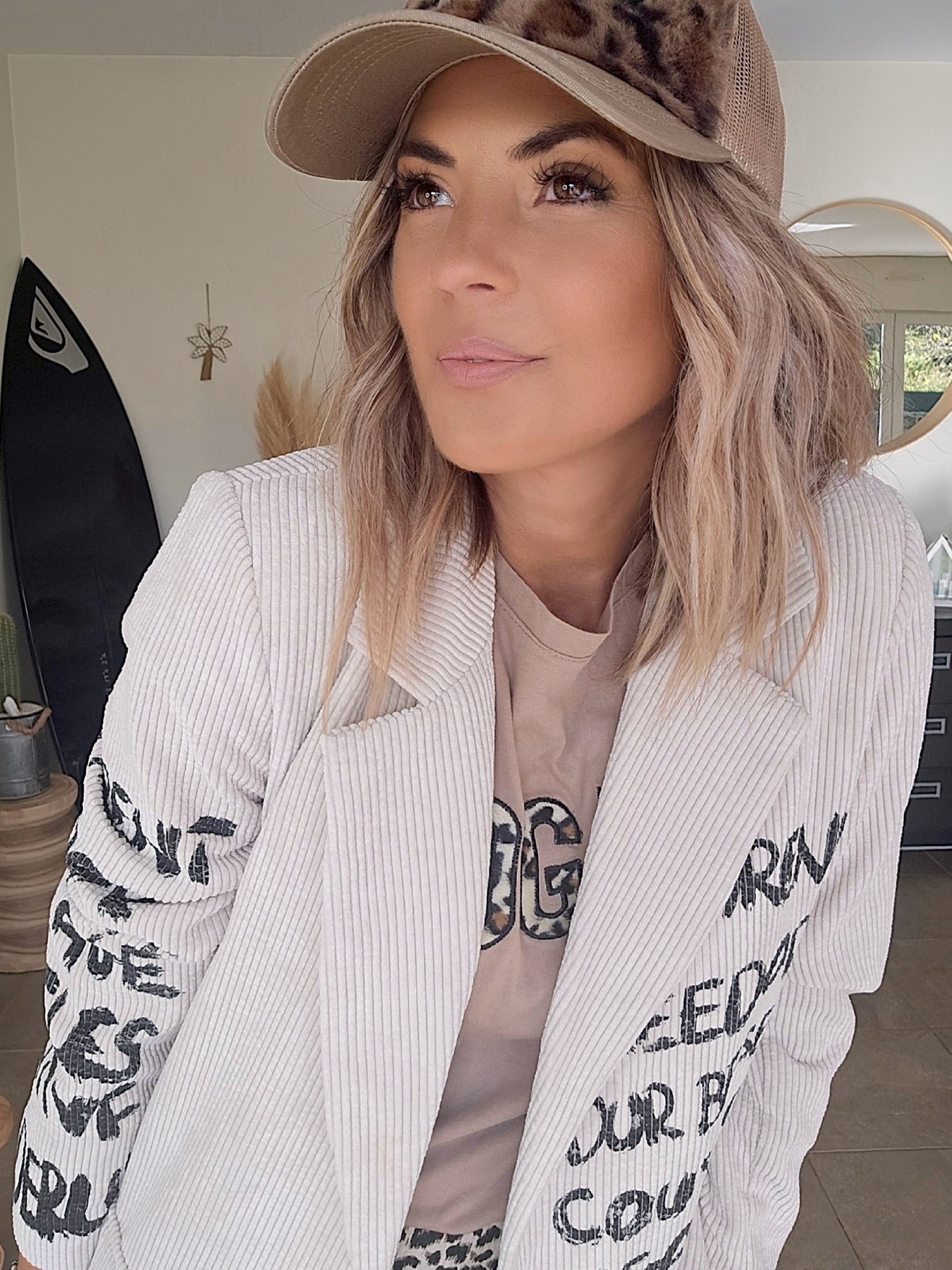 Veste velours écru à tags