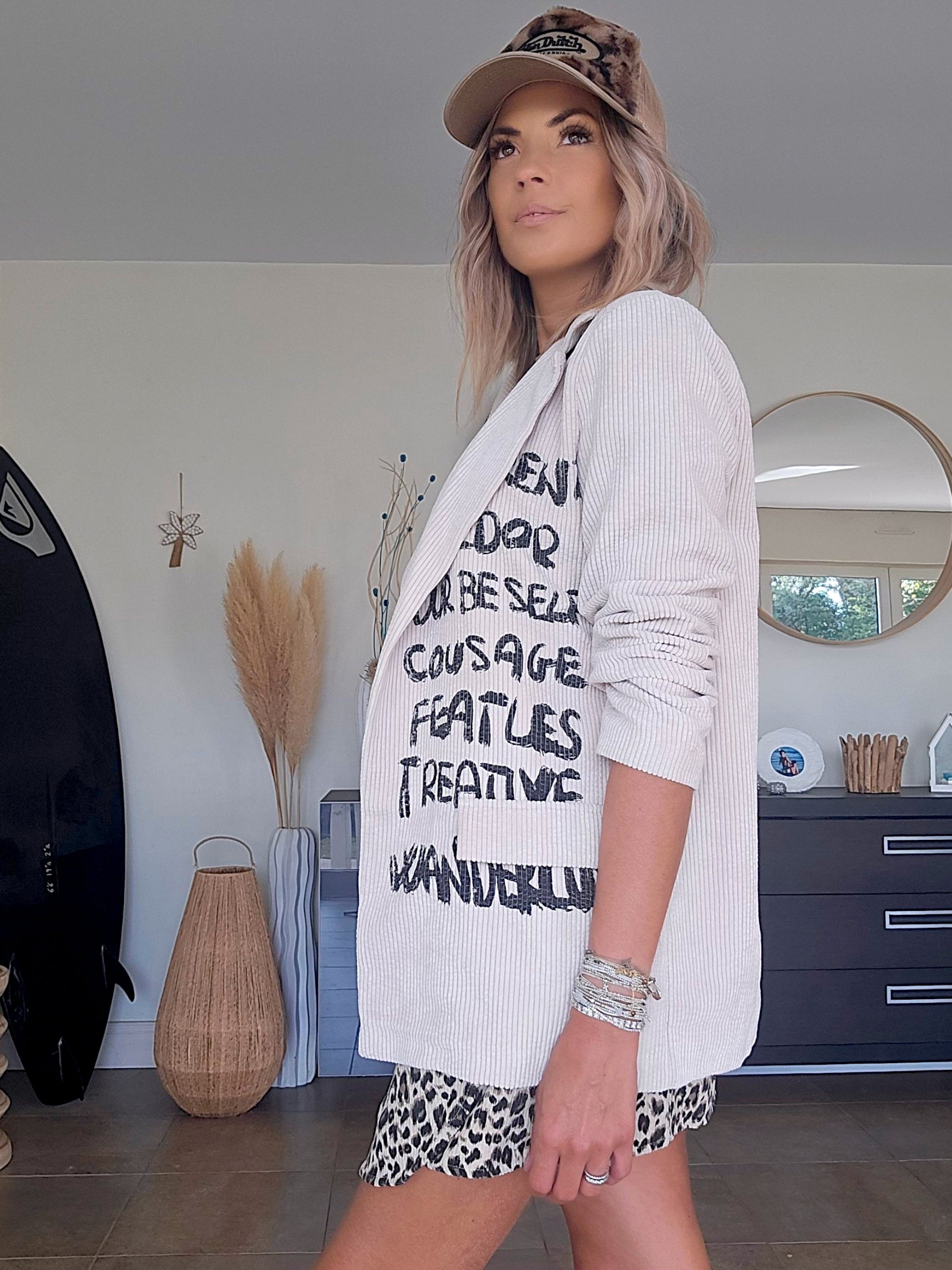 Veste velours écru à tags