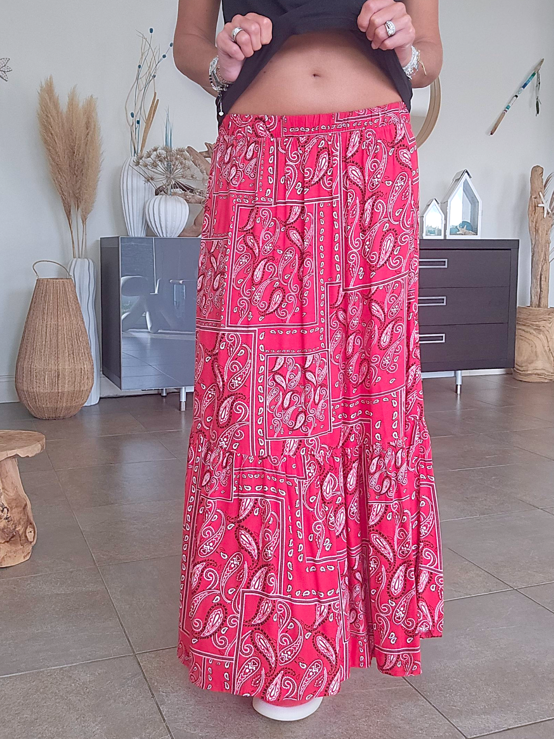Jupe longue bandana rouge