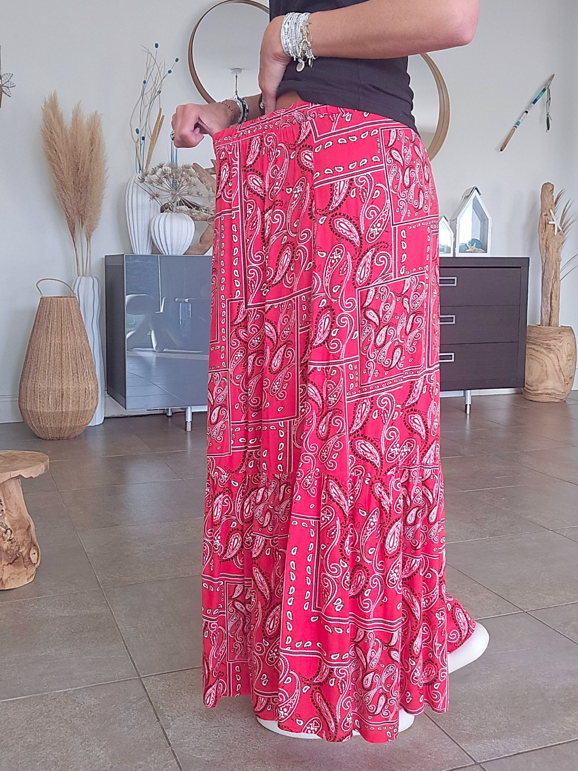 Jupe longue bandana rouge