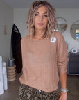Pull doux ajouré beige foncé