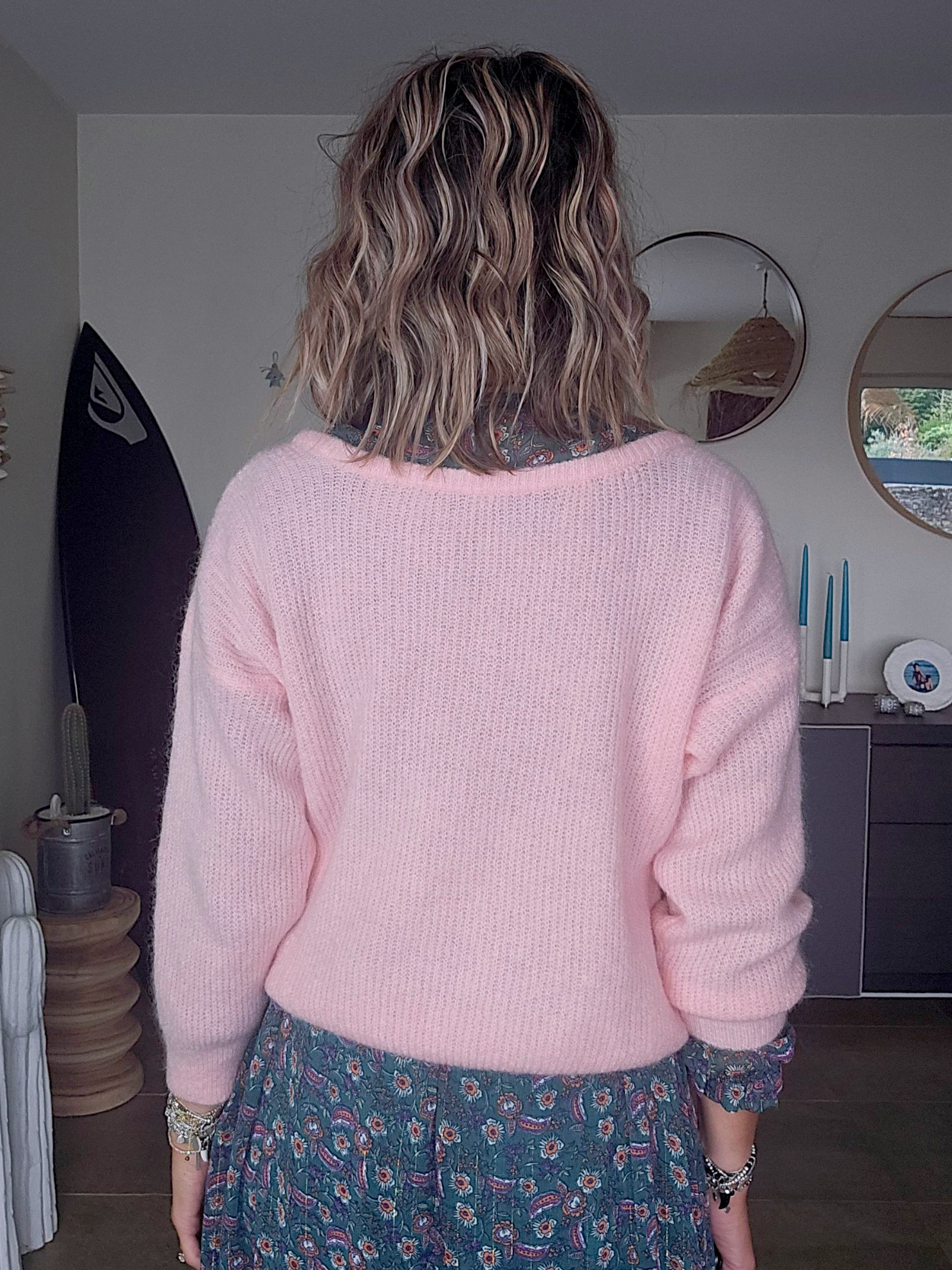 Pull rose double sens