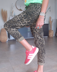 Pantalon jeeging léopard kaki
