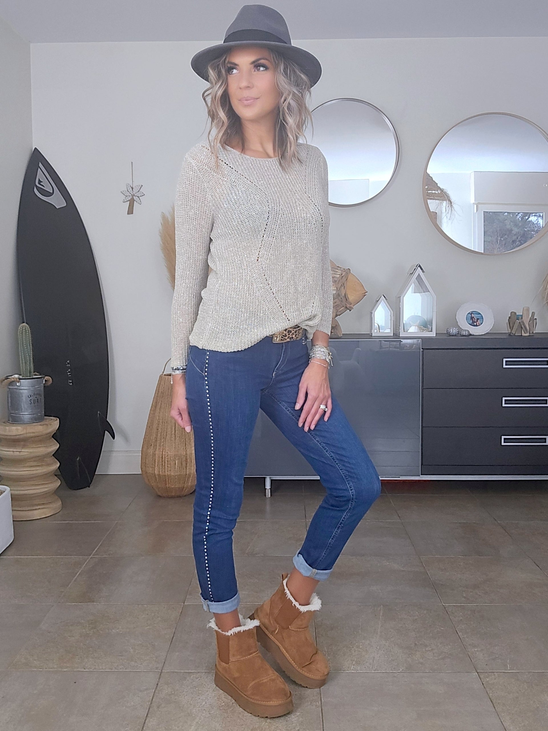 Jean bleu slim clouté