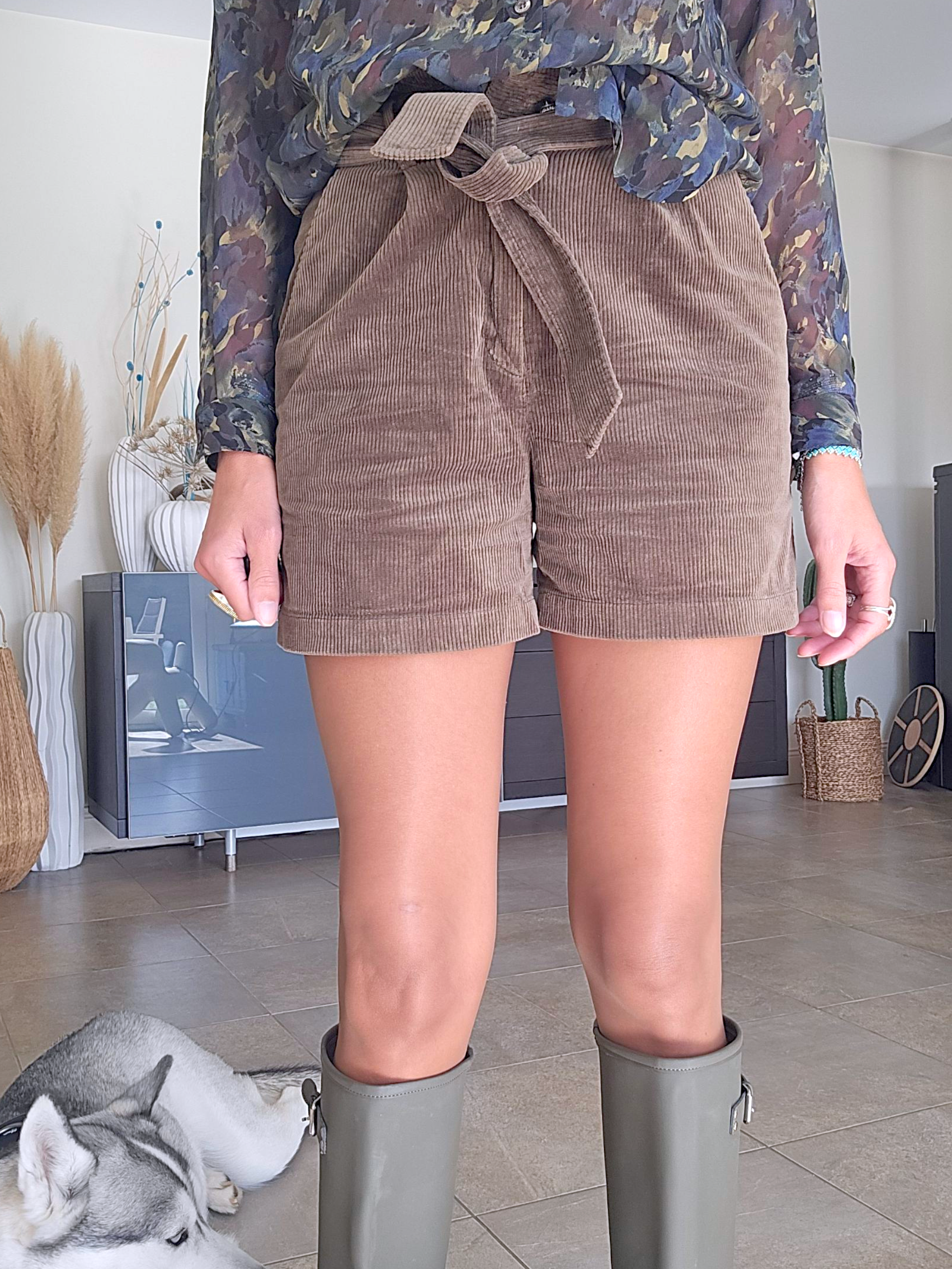 Short velours kaki-marron