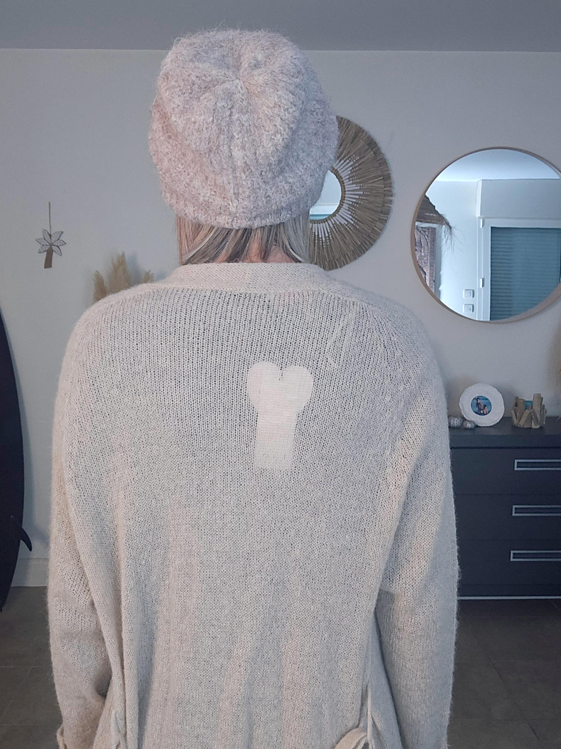 Gilet long beige à maille douce