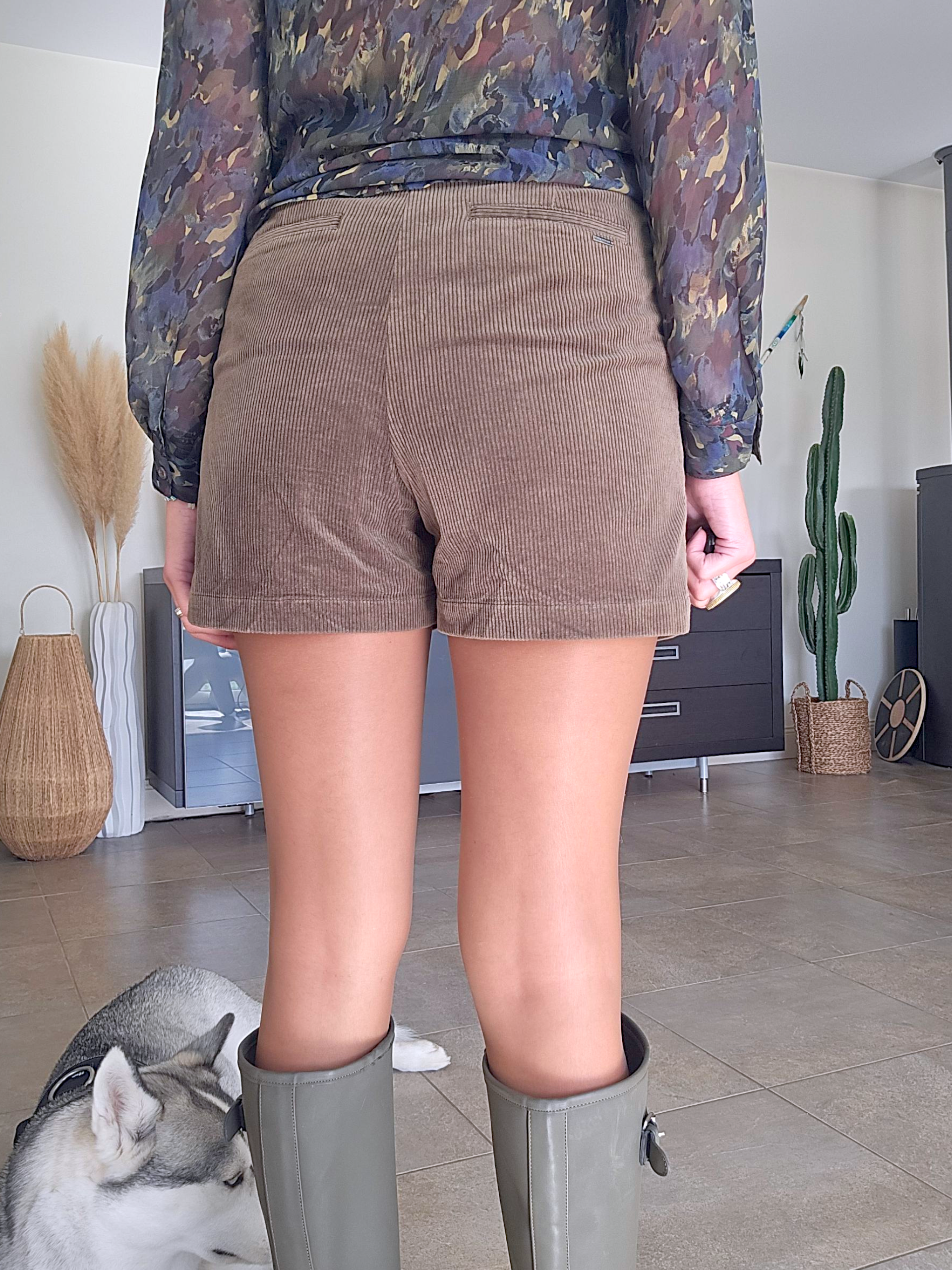 Short velours kaki-marron