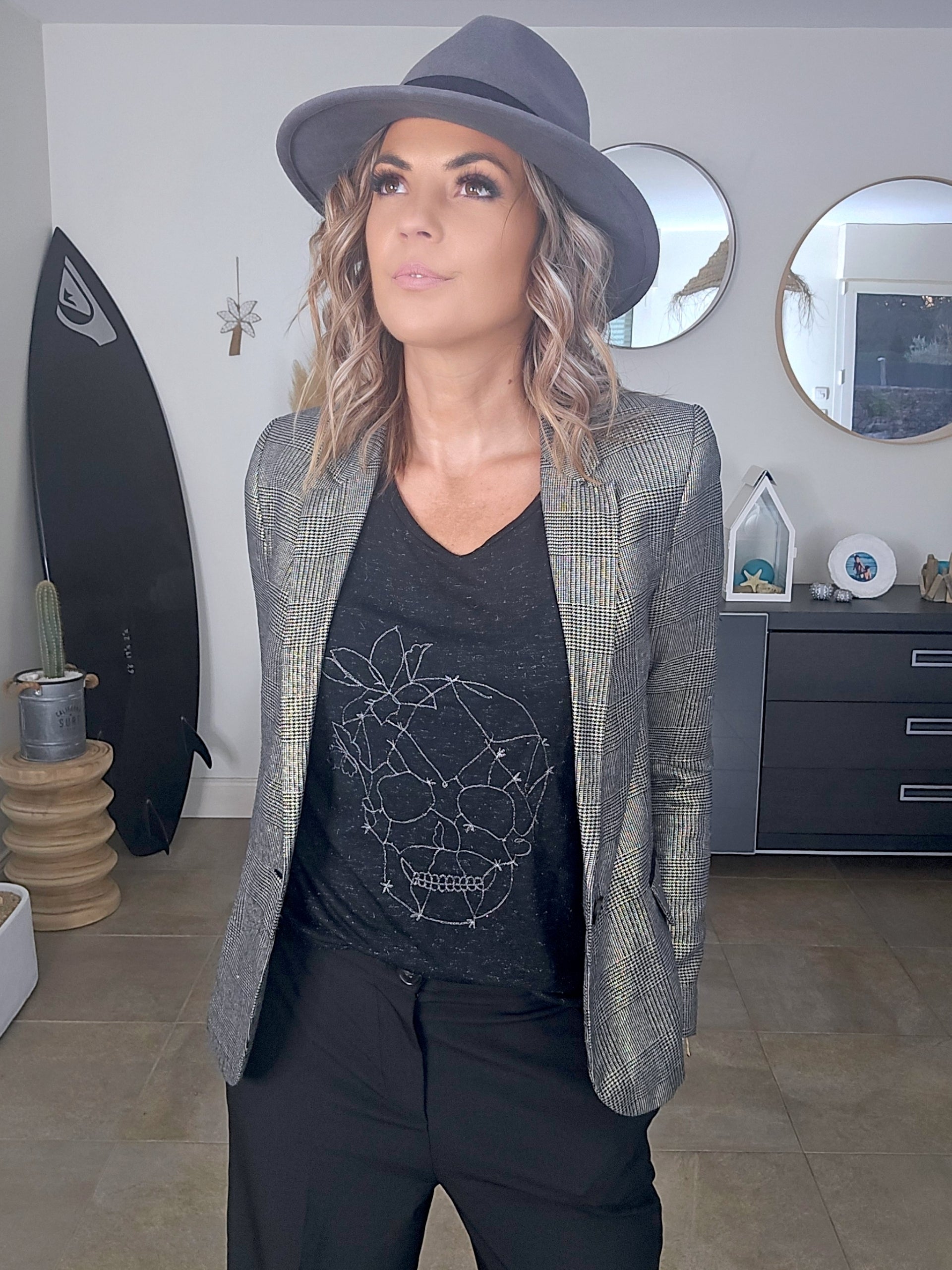 Veste bronze à carreaux noirs