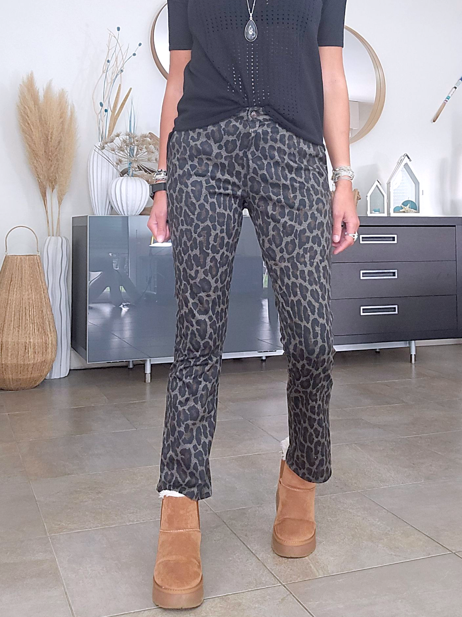 Pantalon léopard kaki