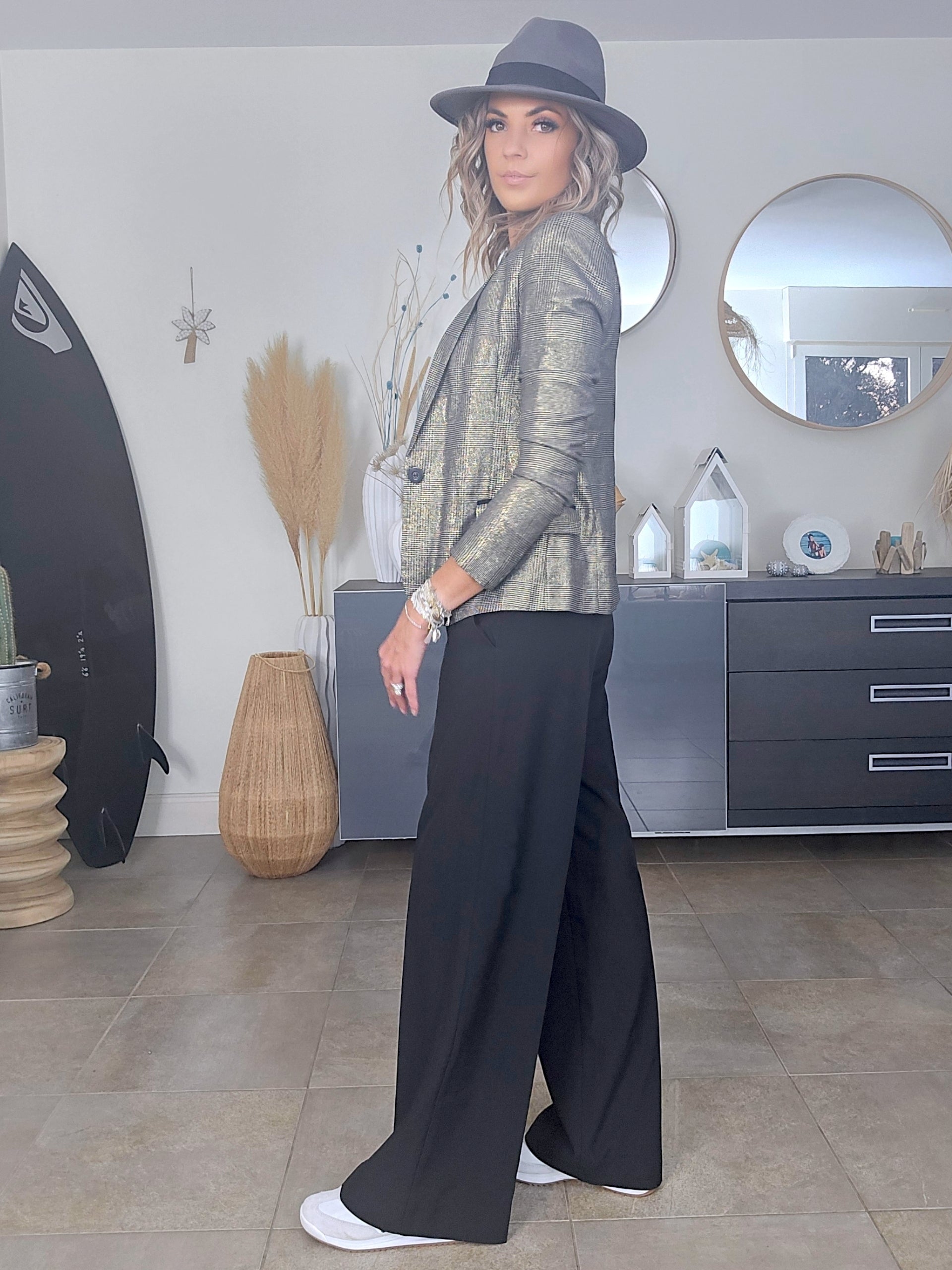 Veste bronze à carreaux noirs