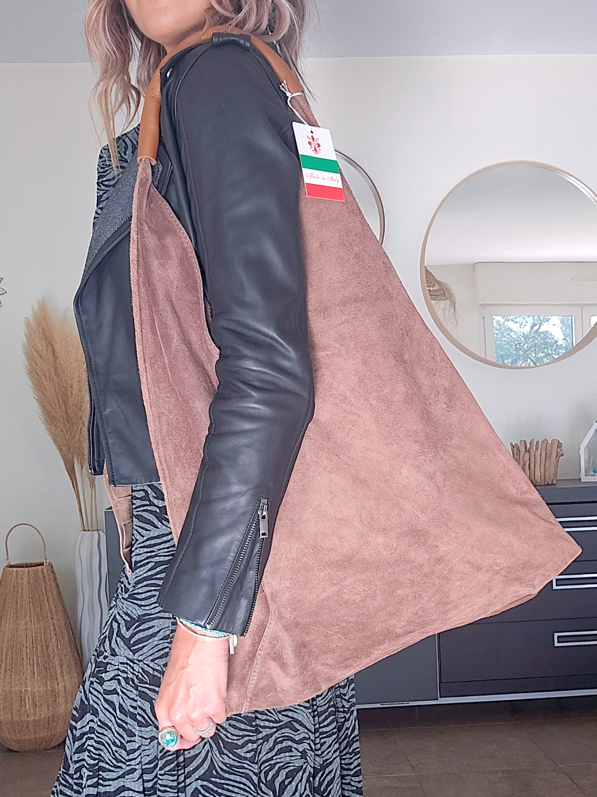 Sac à épaule XL 100% cuir taupe