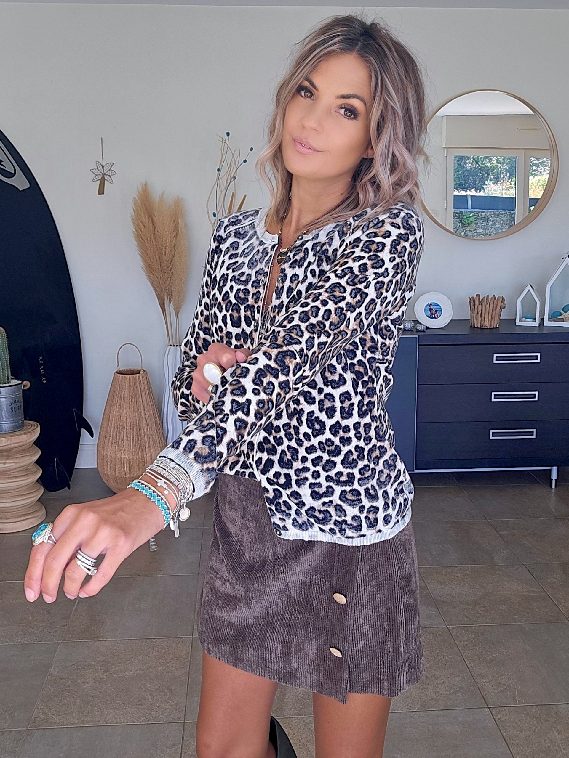 Cardigan smiley léopard