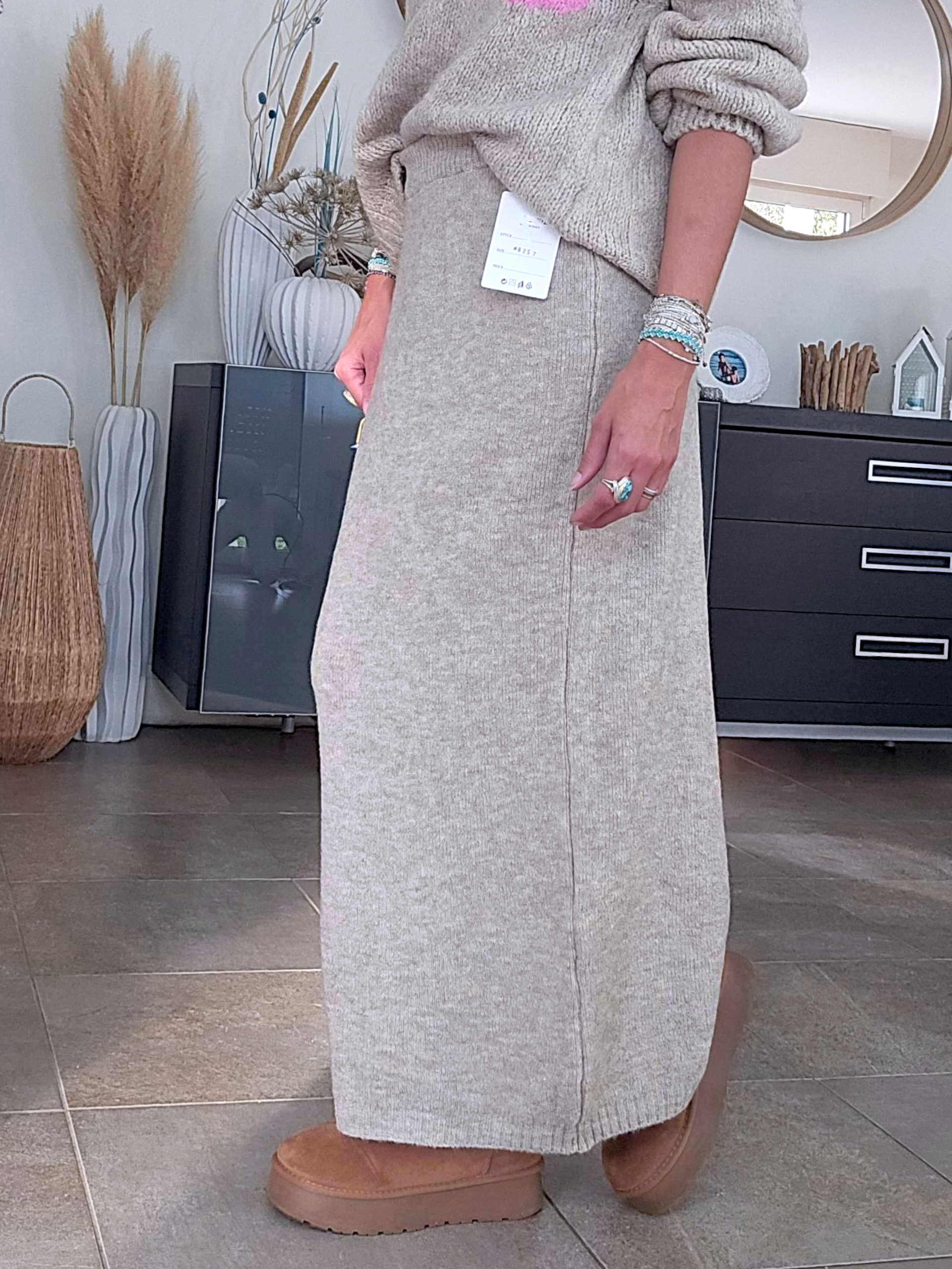 Jupe à maille beige chiné