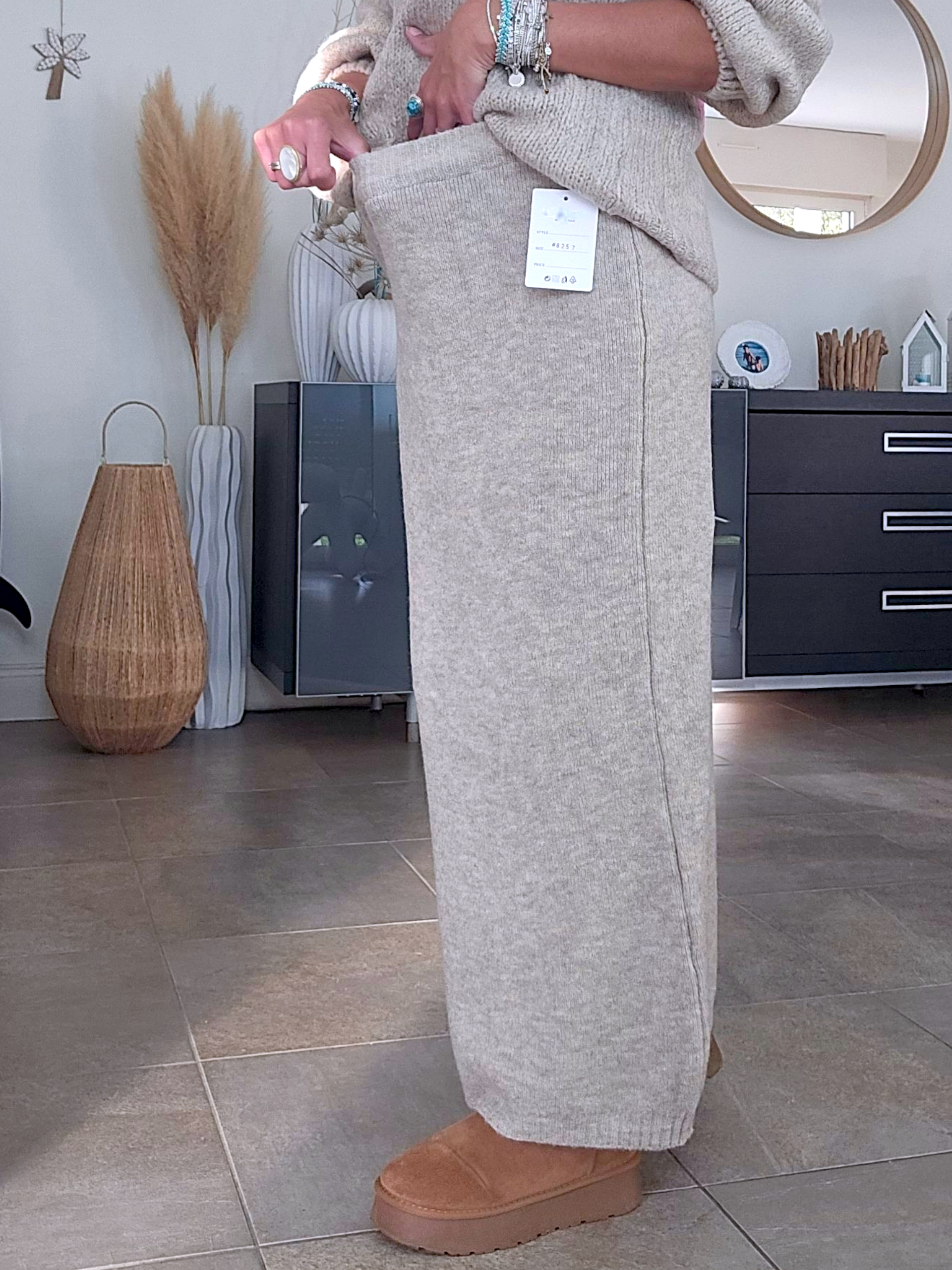 Jupe à maille beige chiné