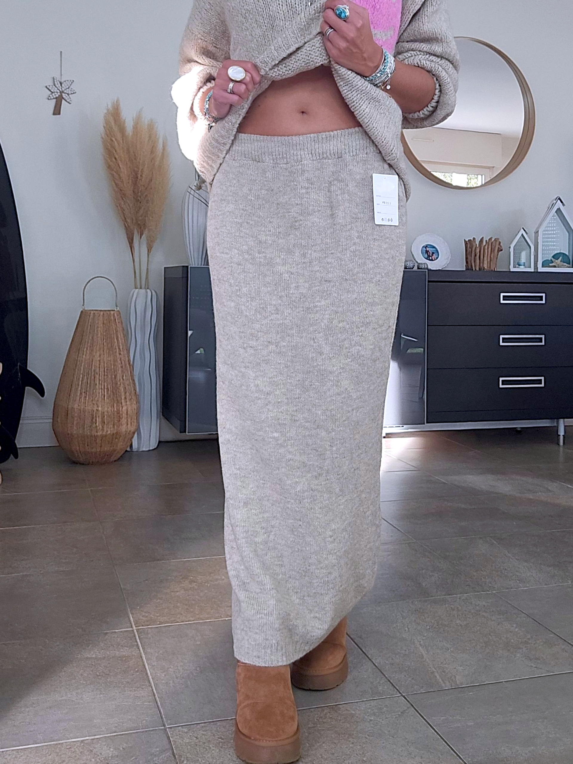 Jupe à maille beige chiné