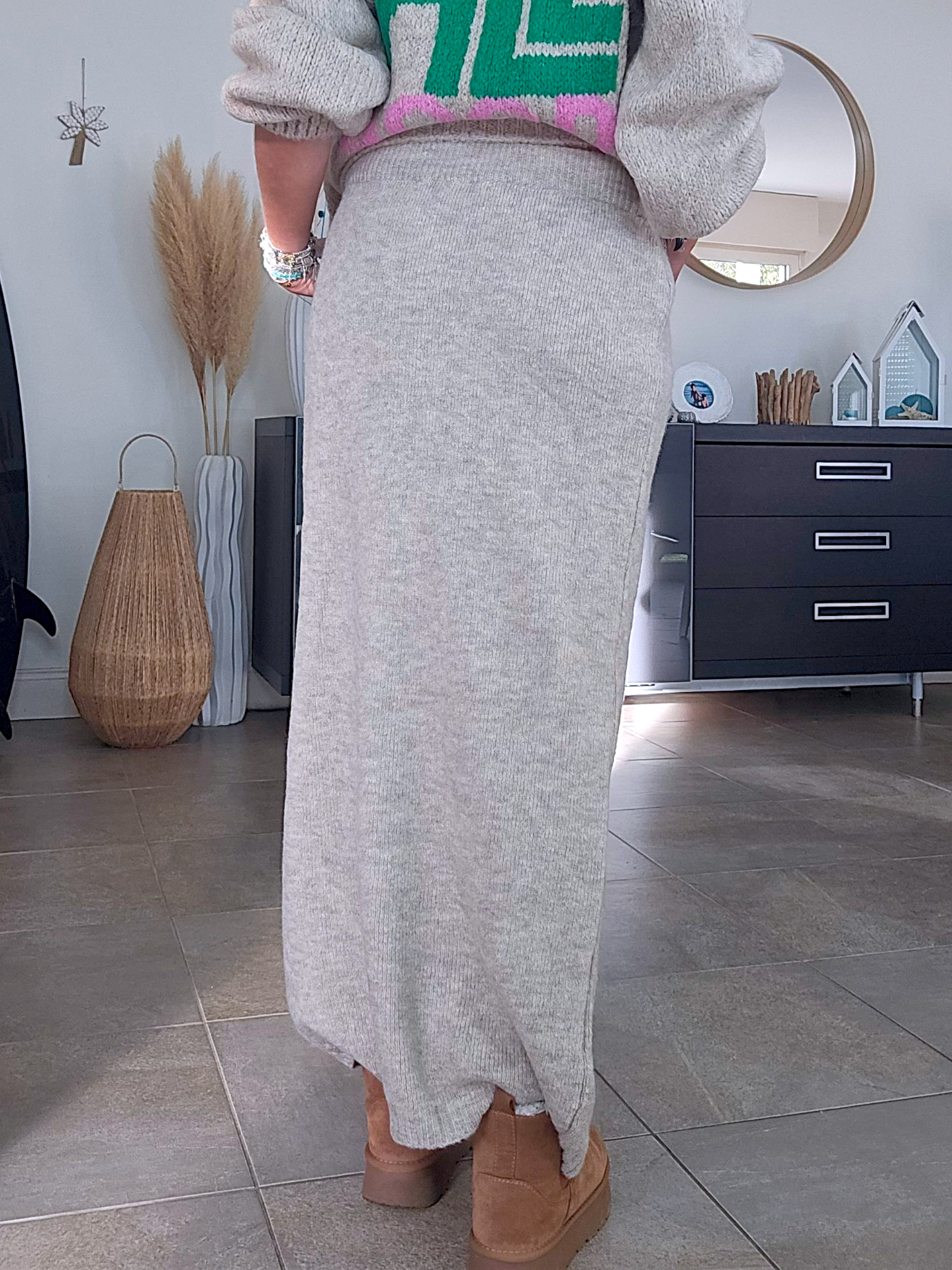 Jupe à maille beige chiné