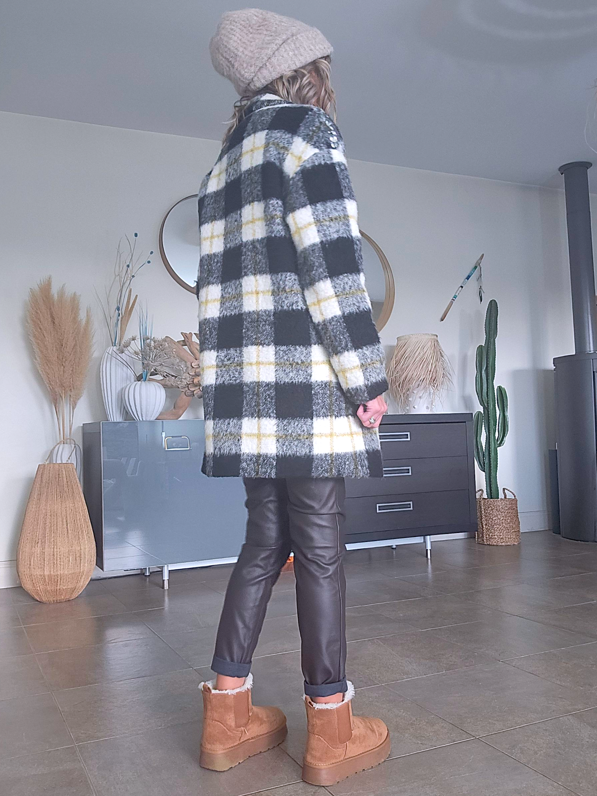 Manteau chaud à carreaux