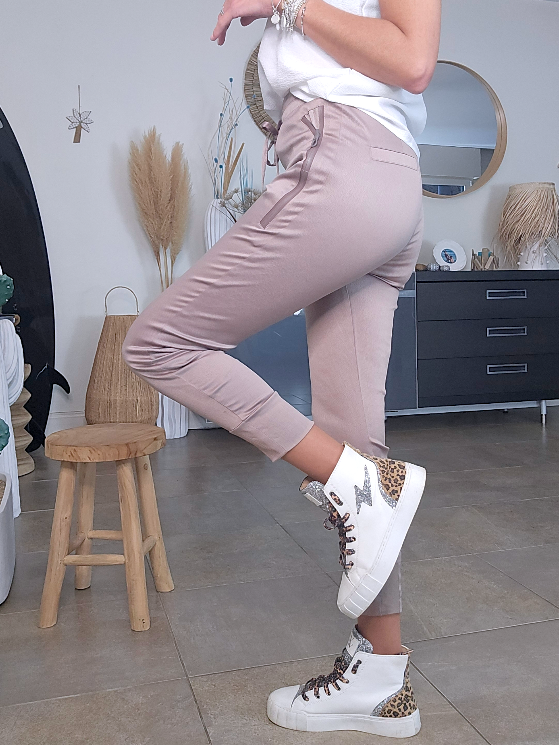 Pantalon jeeging beige bronze