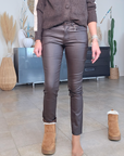 Pantalon slim huilé marron
