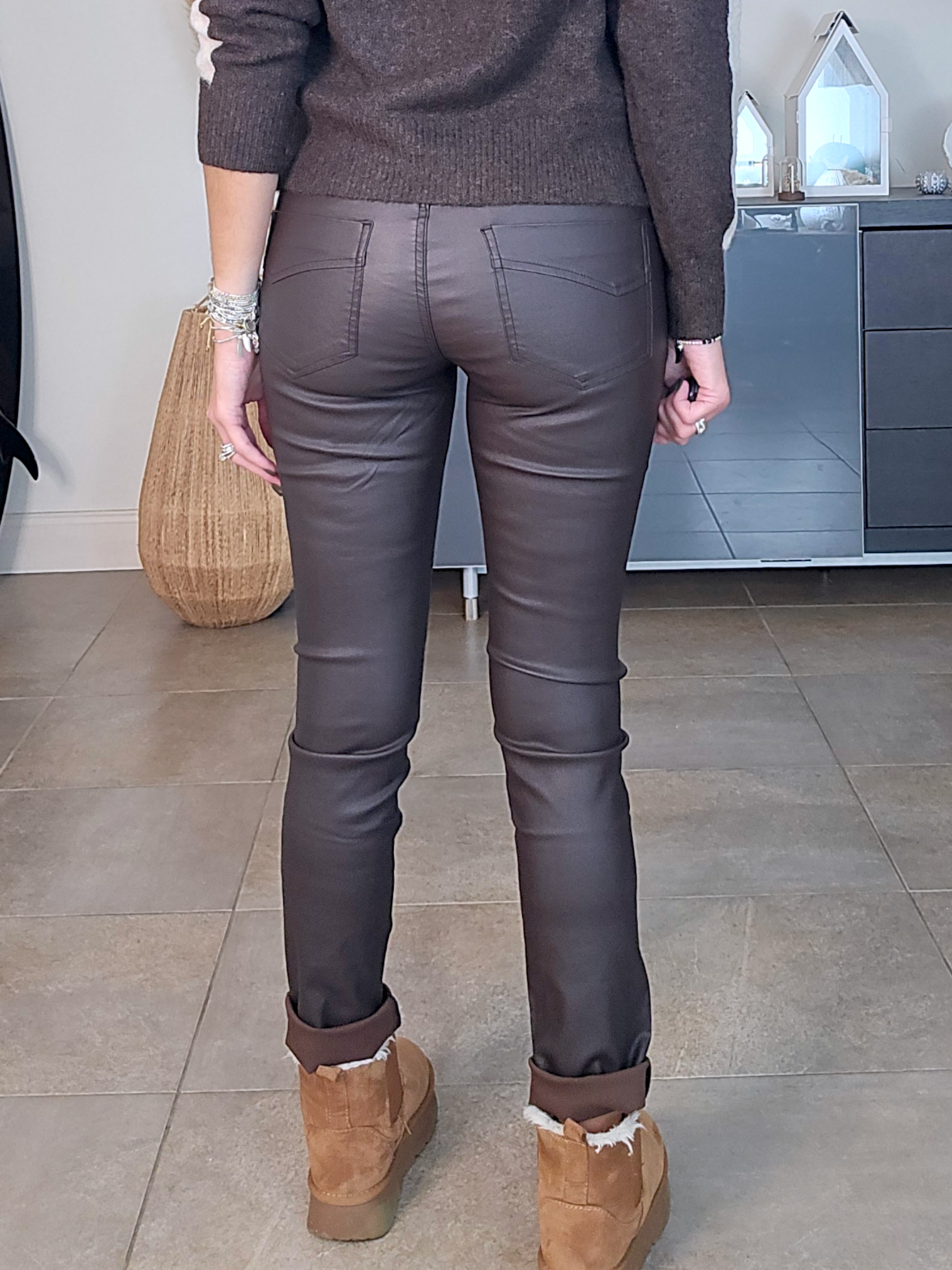 Pantalon slim huilé marron