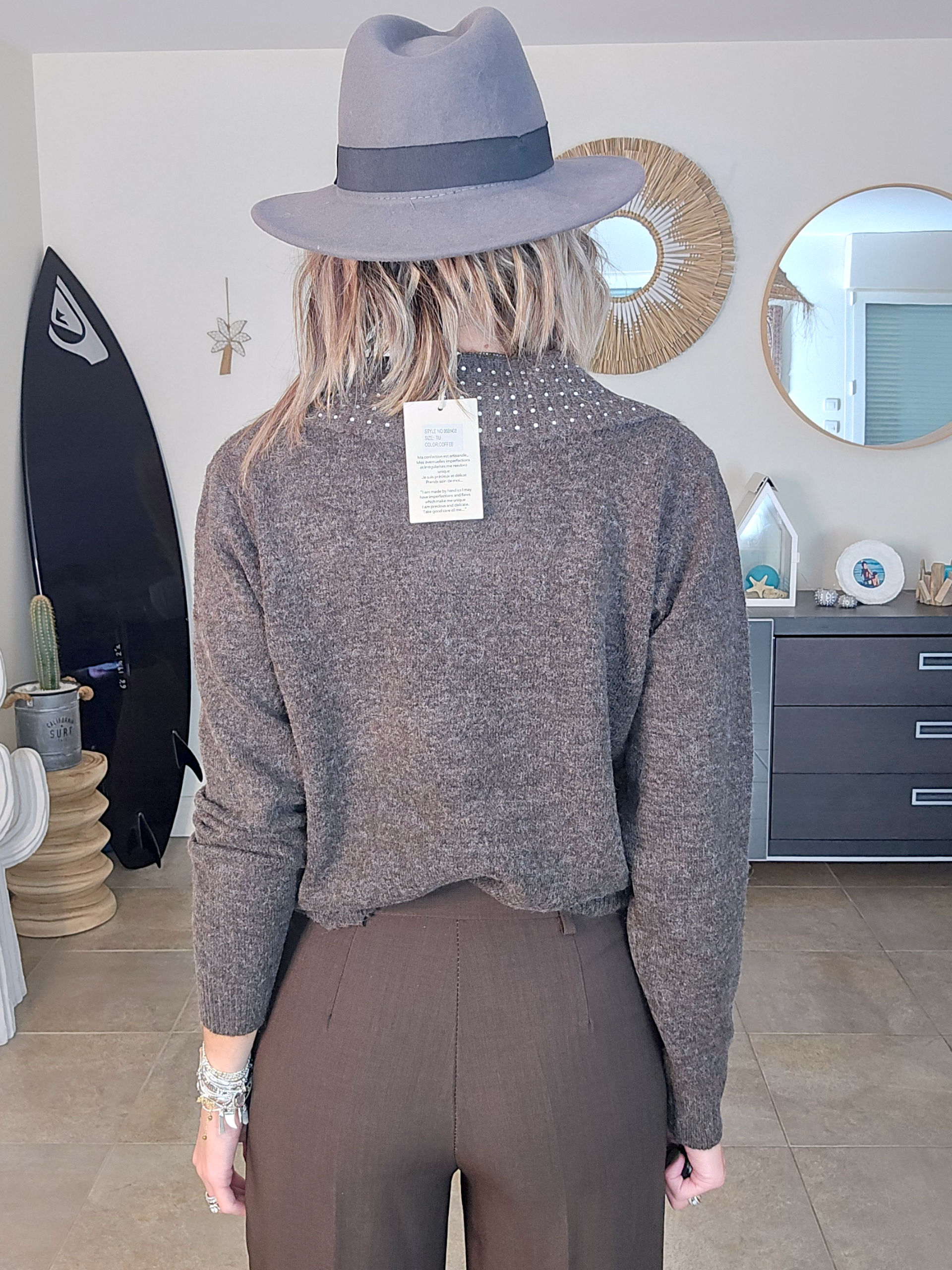 Cardigan marron à strass