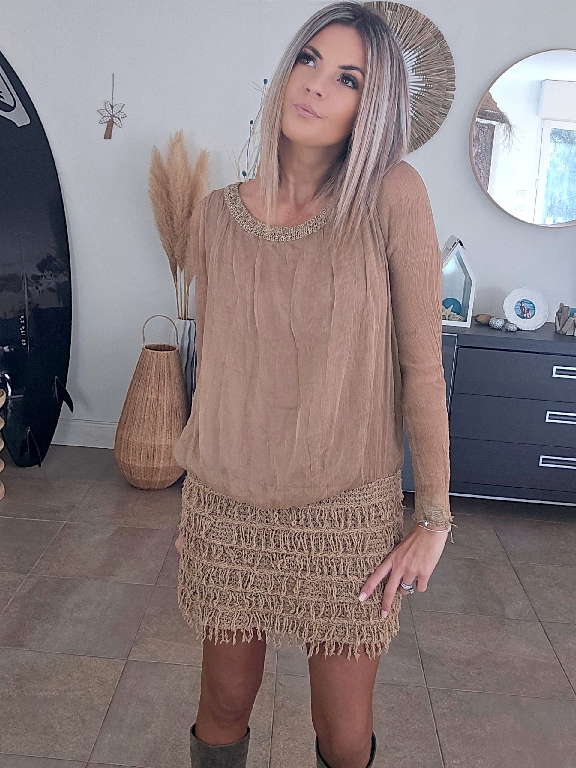 Robe Sharon bi-matière beige