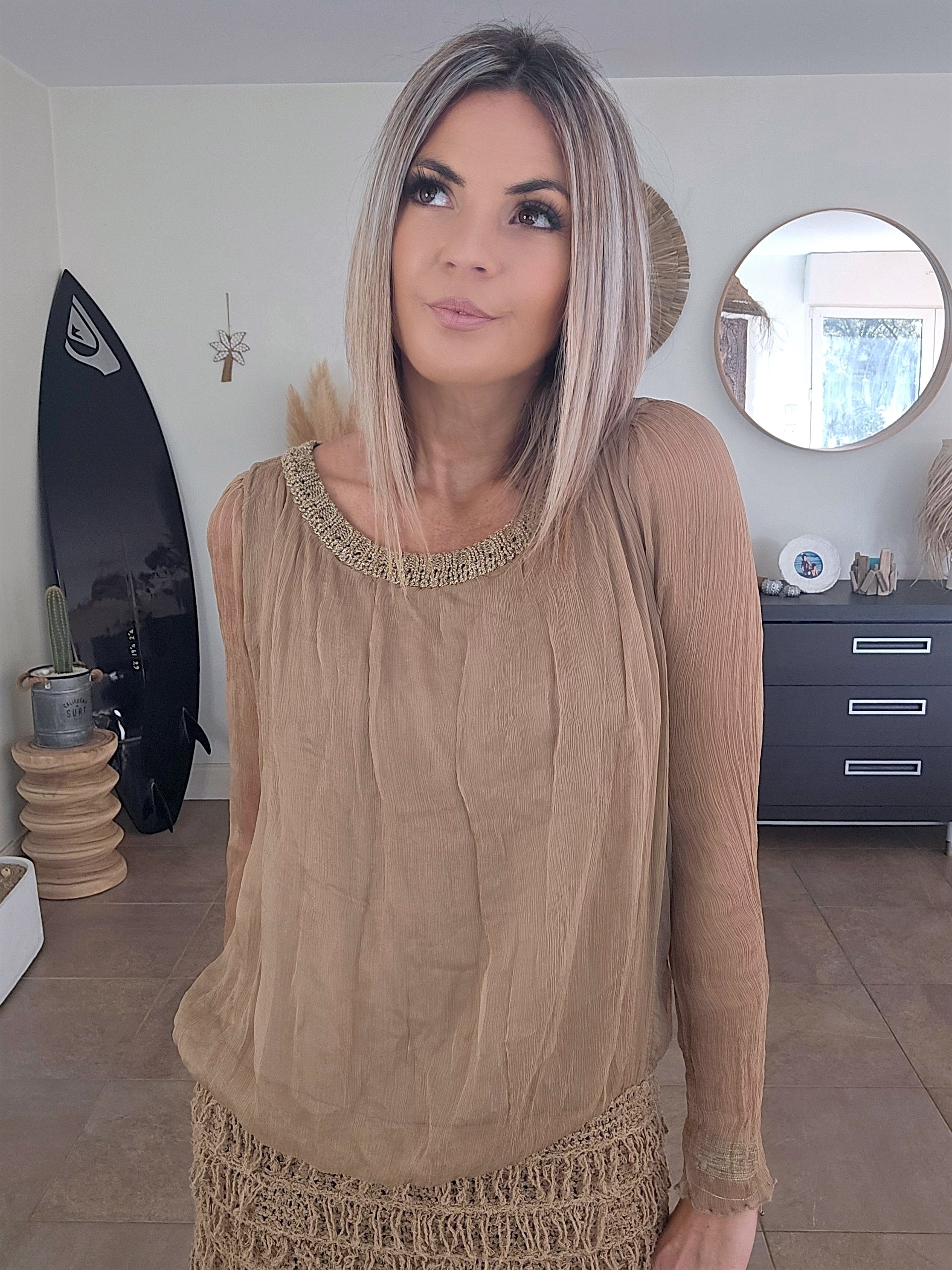 Robe Sharon bi-matière beige