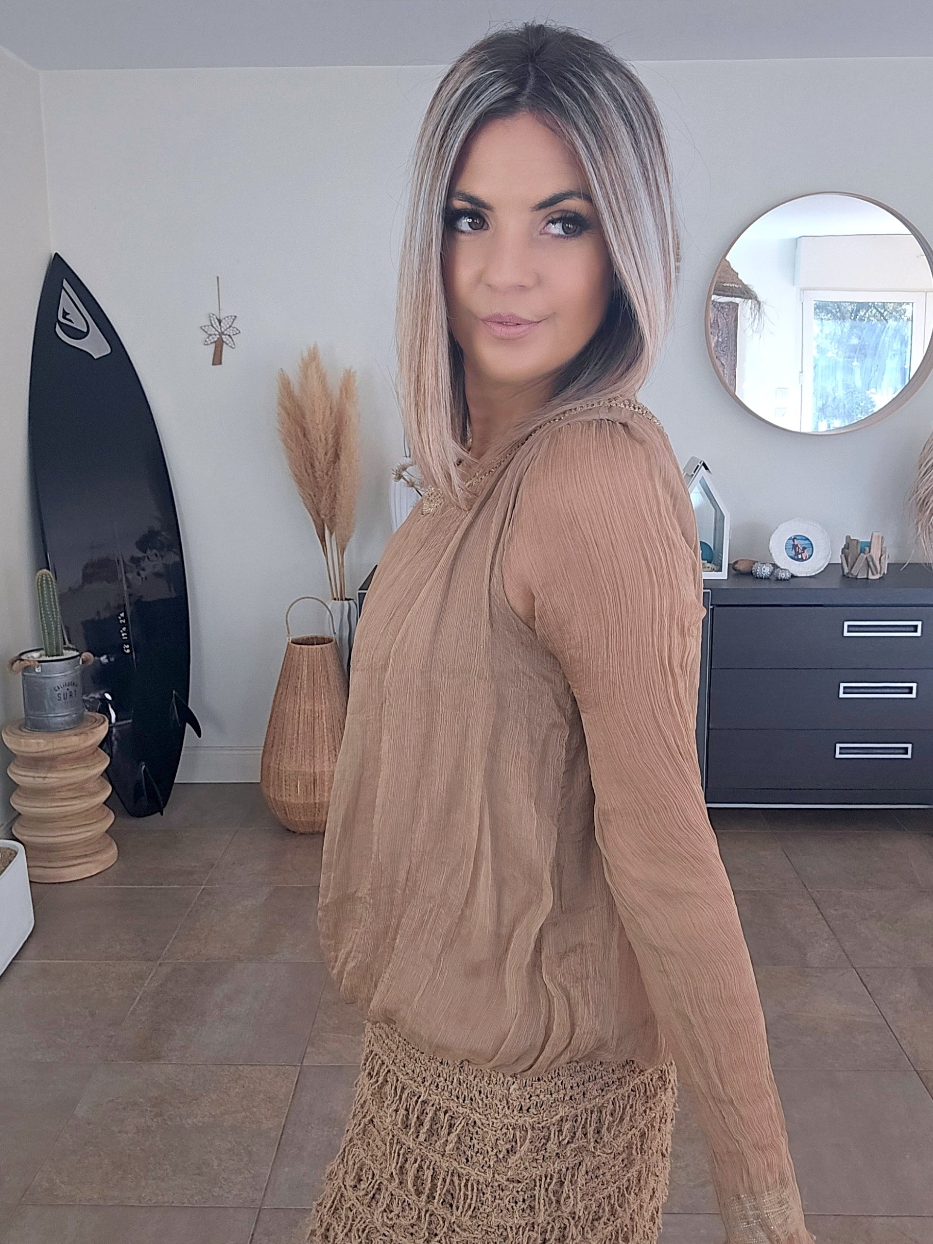 Robe Sharon bi-matière beige