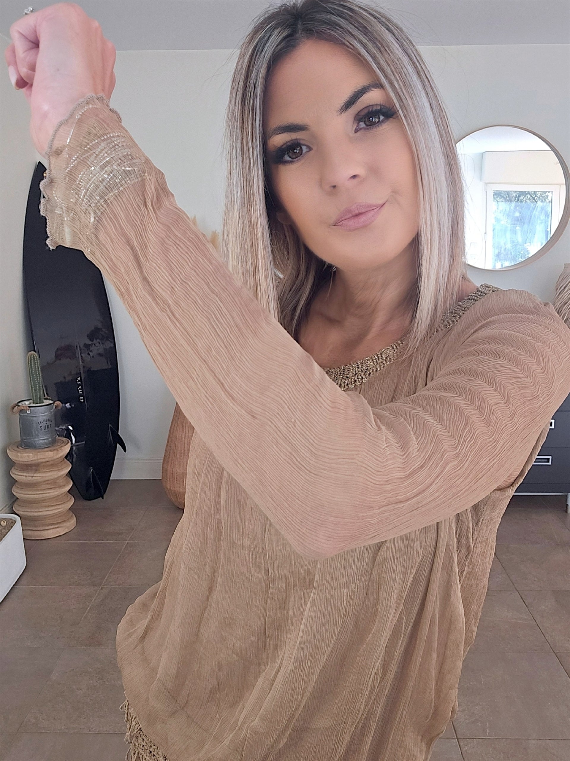 Robe Sharon bi-matière beige