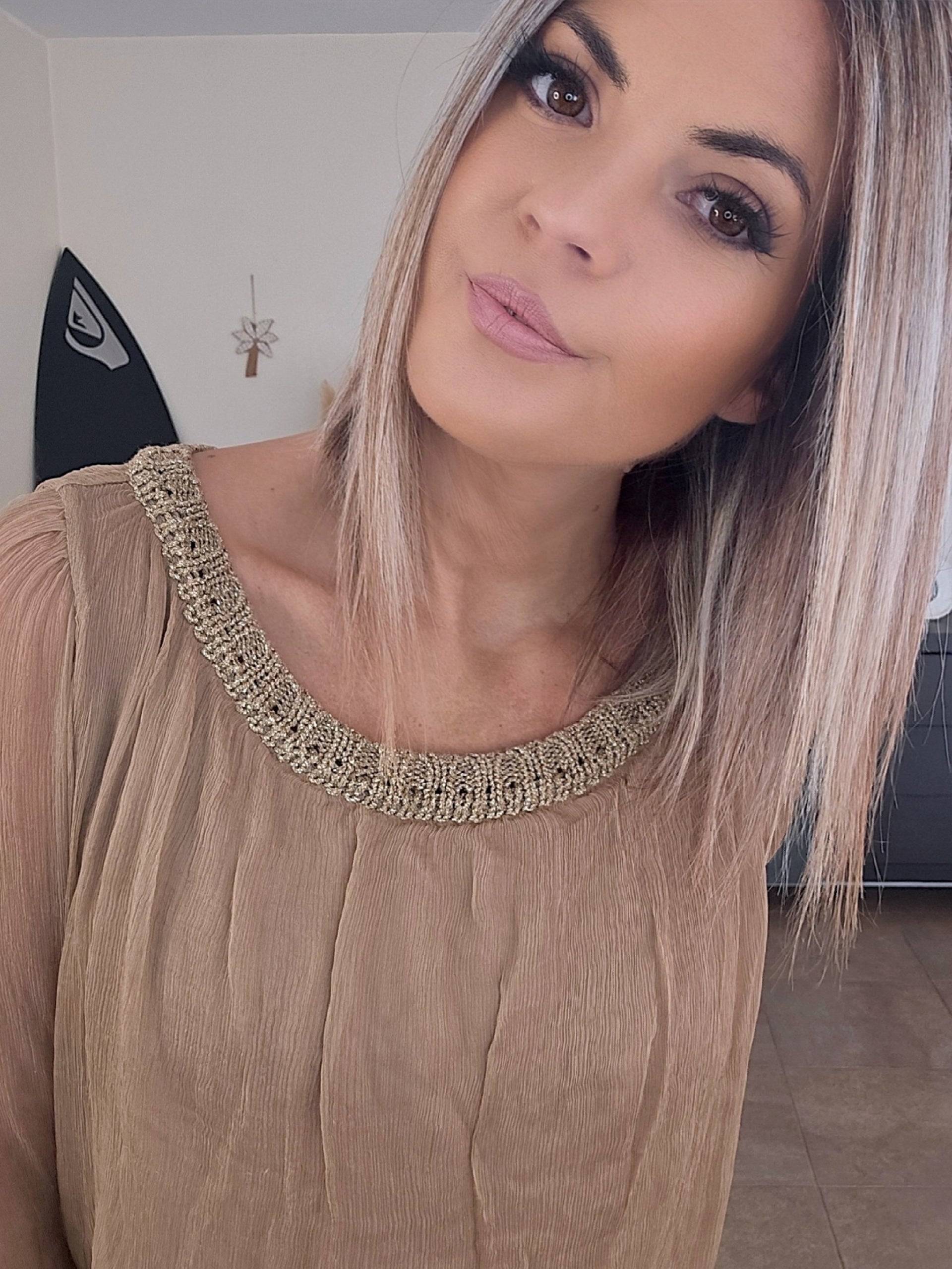 Robe Sharon bi-matière beige