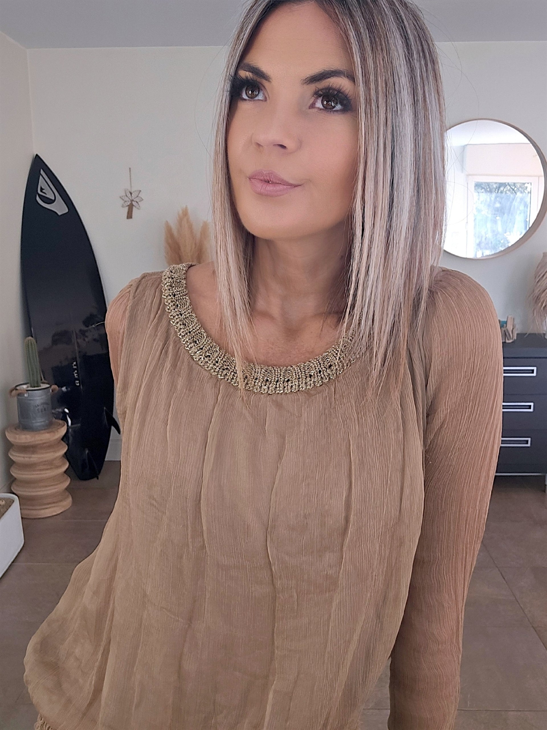 Robe Sharon bi-matière beige