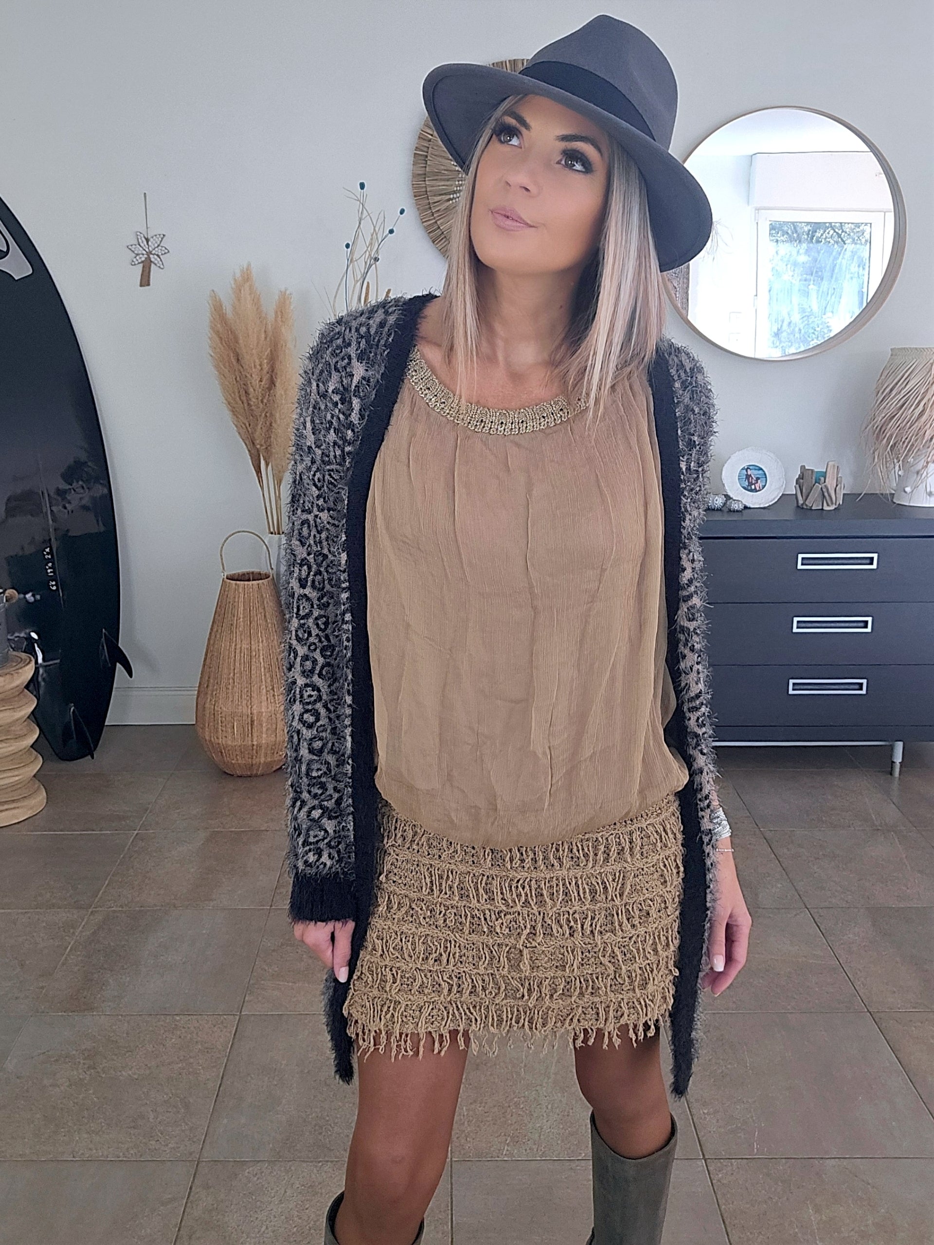 Gilet pilou à imprimé léopard