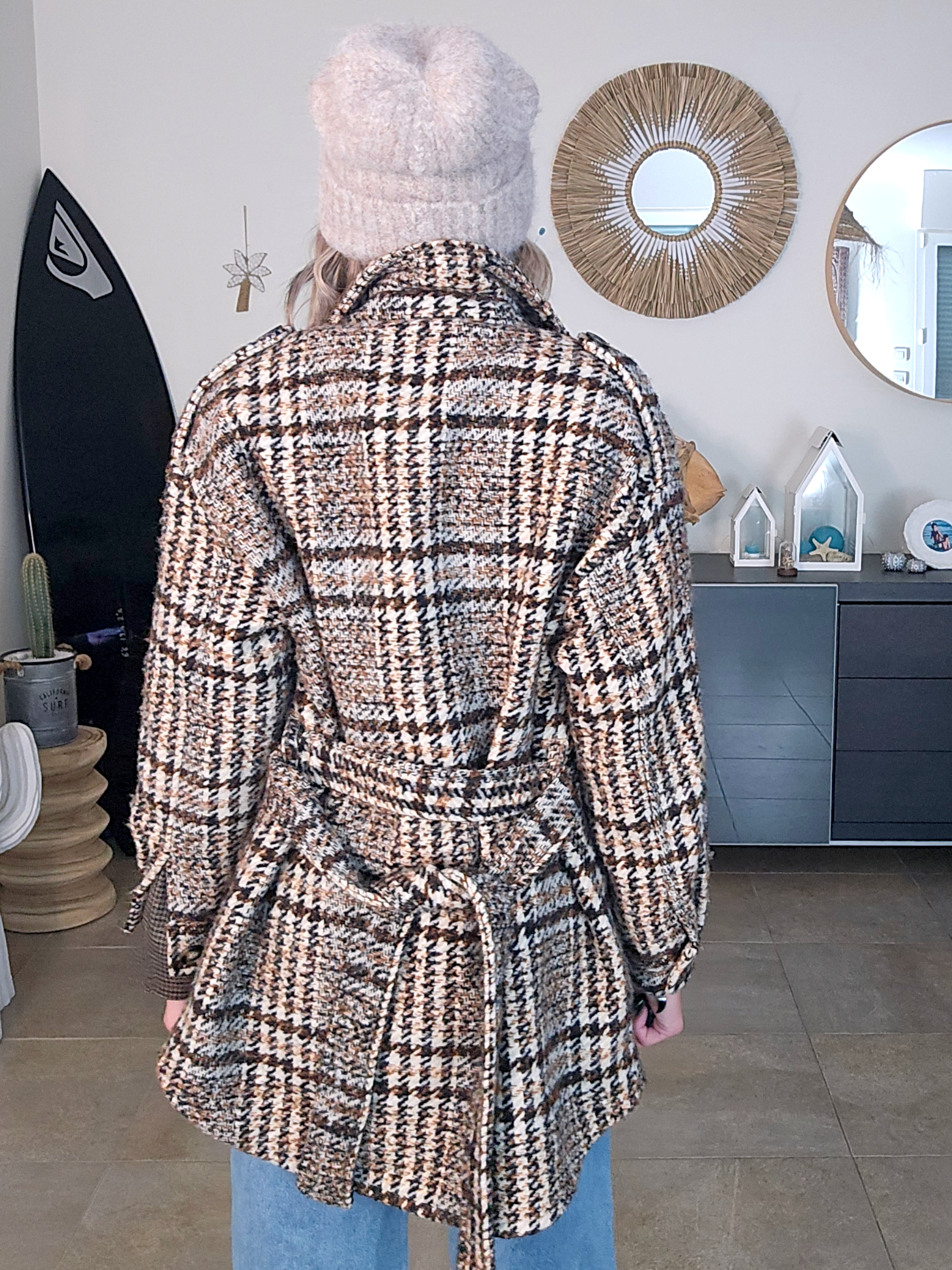 Veste Surchemise tweed à carreaux.