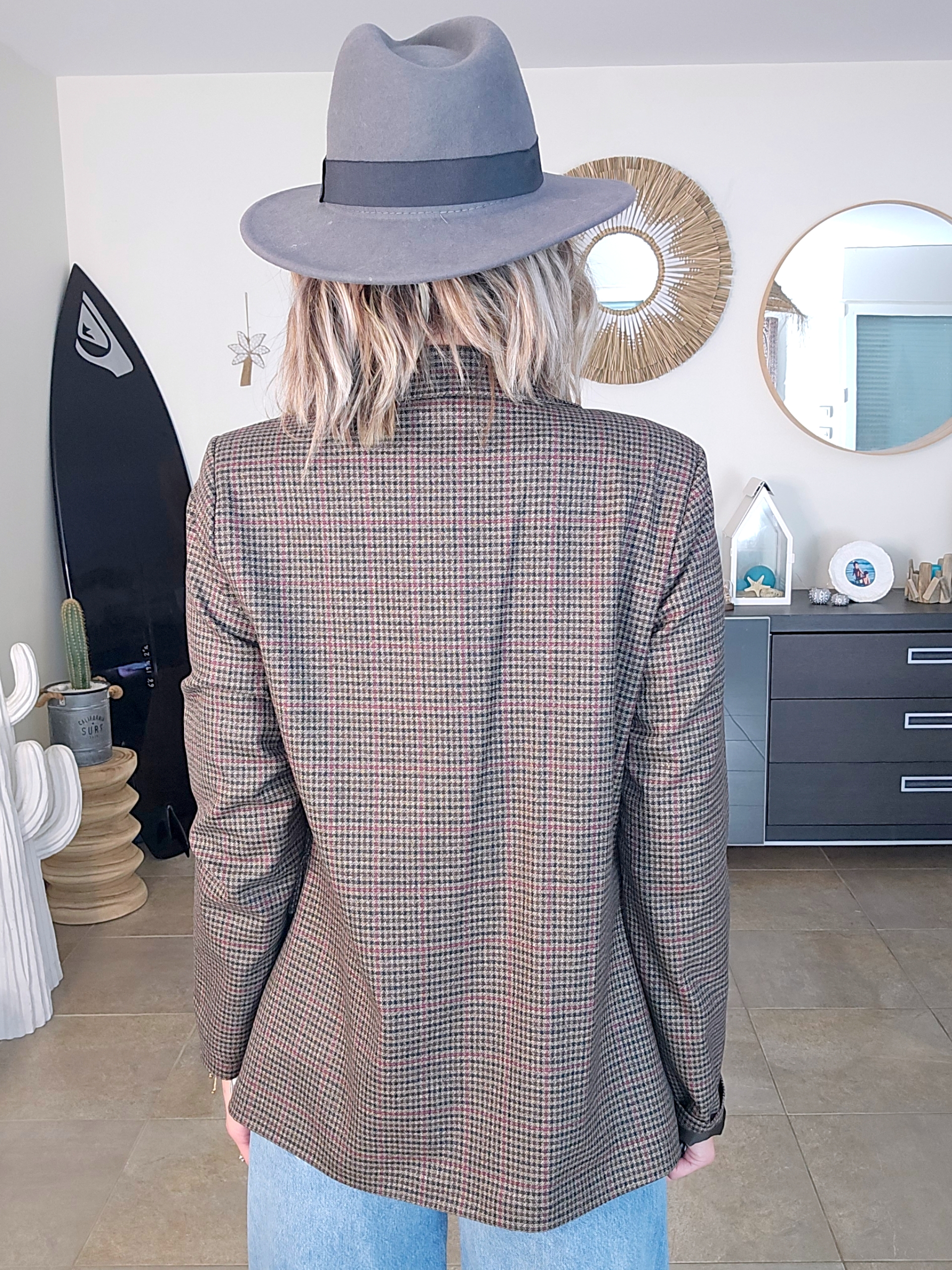 Veste marron à imprimé pied-de-poule.