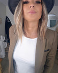 Veste chic beige foncé avec empiècements cuir