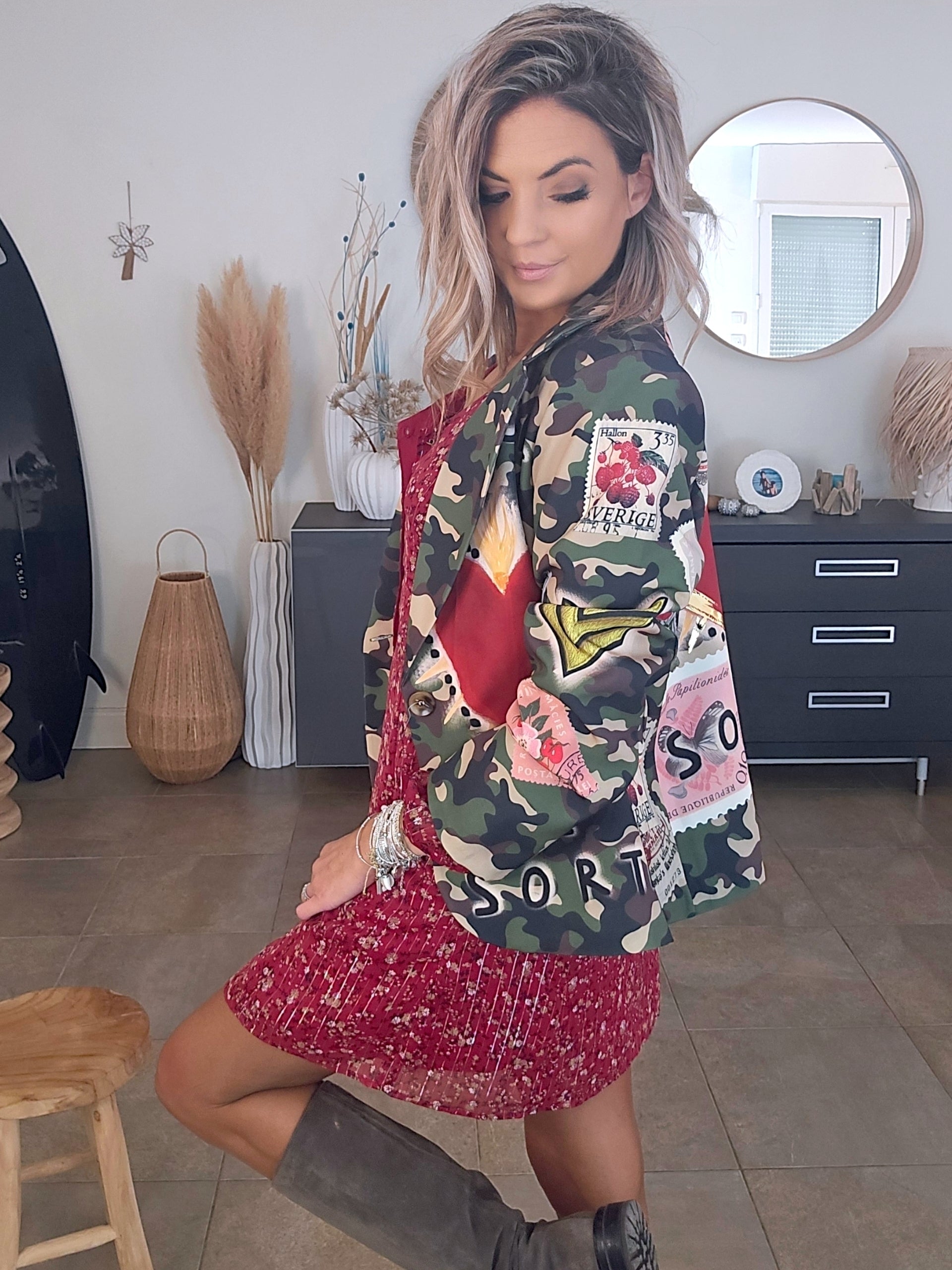 Blazer camouflage à inscriptions - 𝐌𝐚𝐫𝐢𝐧𝐚𝟒𝟒𝐟𝐚𝐦𝐢𝐥𝐲